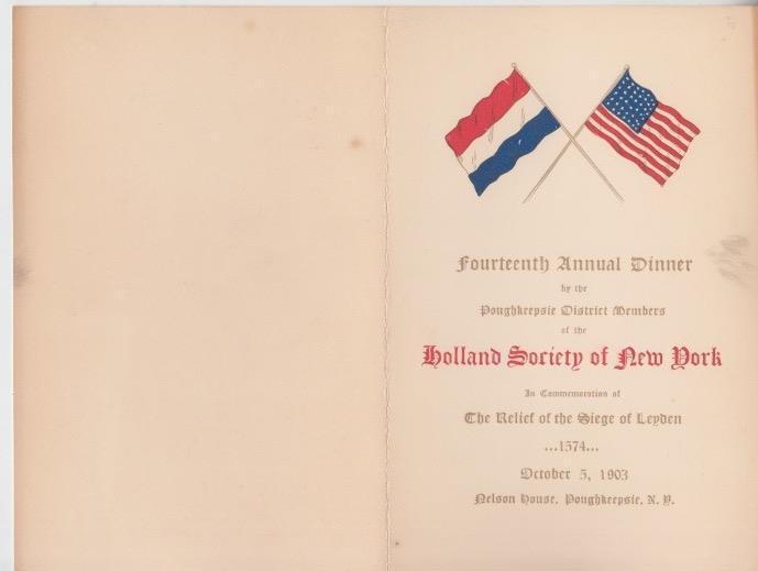 Holland Society of New York-Fourteenth Annual Dinner 10/5/1903 Nelson House Menu