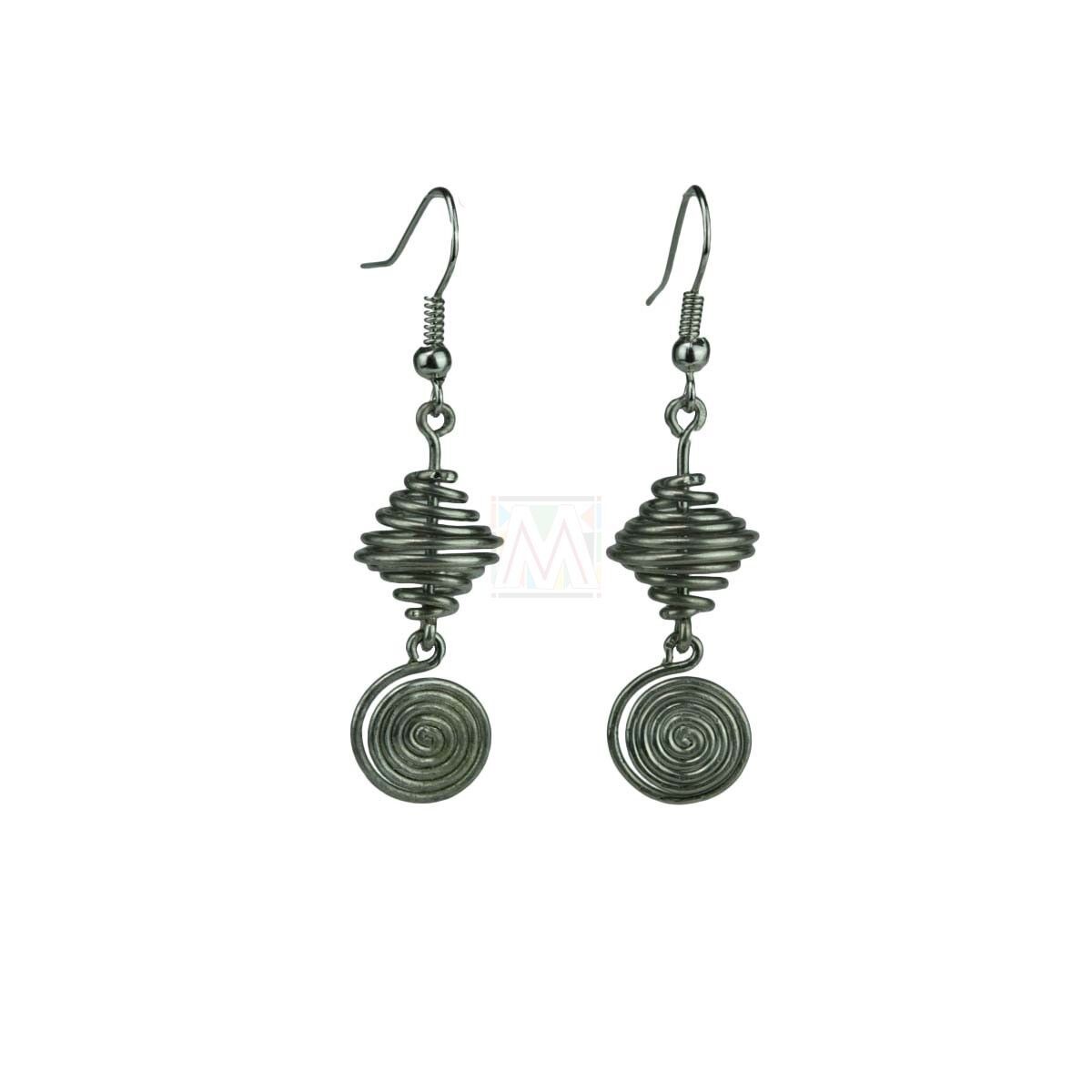 Maasai Market Handmade Silver Plated Wire Spiral and Vortex Earrings MM-576-59