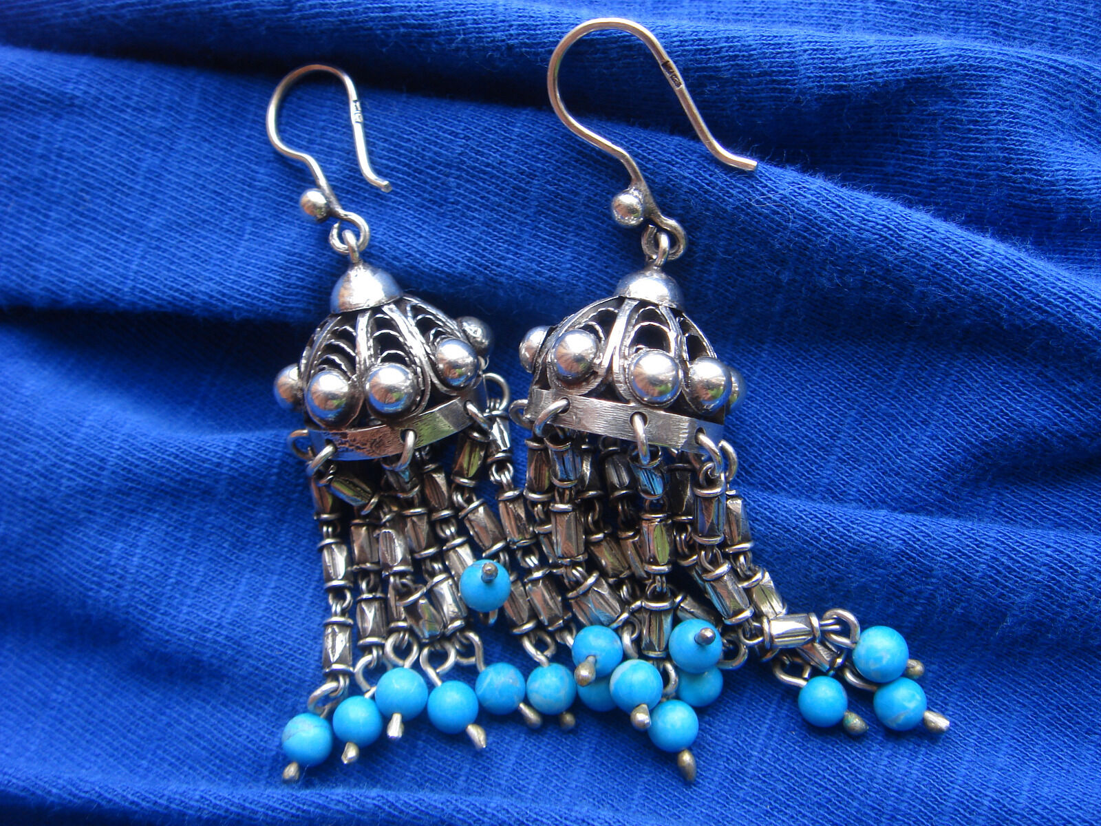 Vintage Sterling Silver Artisan Handmade Turquoise earrings 