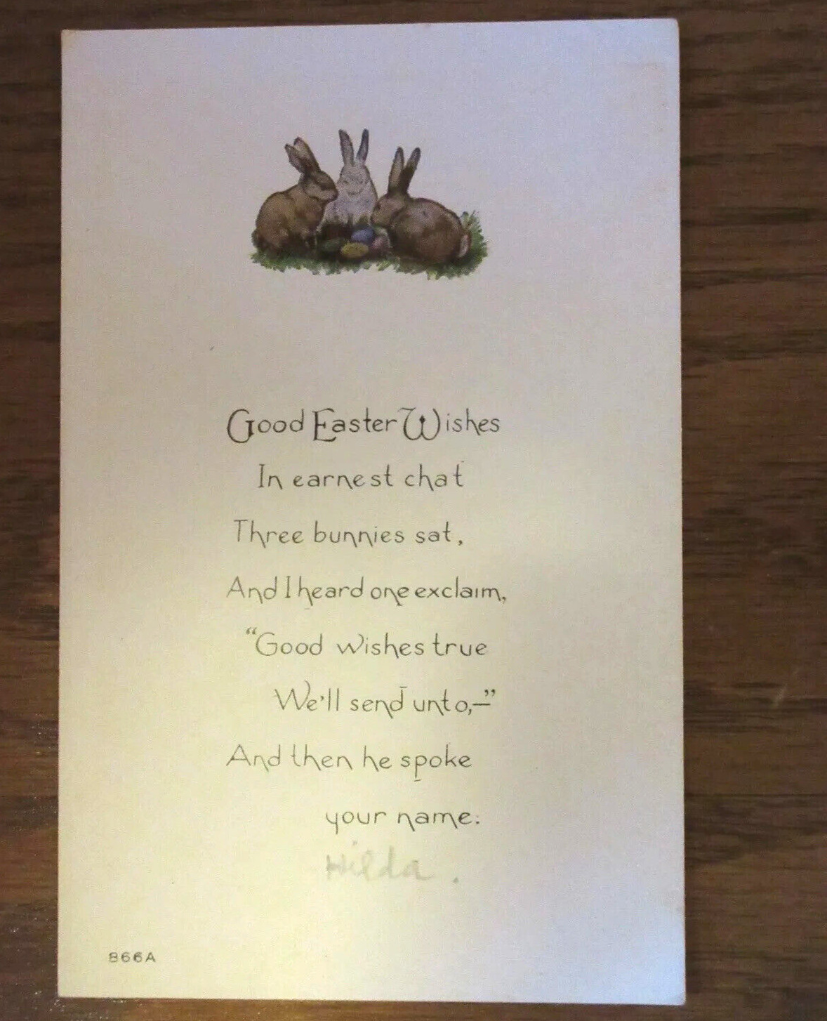vintage antique postcard Easter greetings bunnies poem Owen Card Co