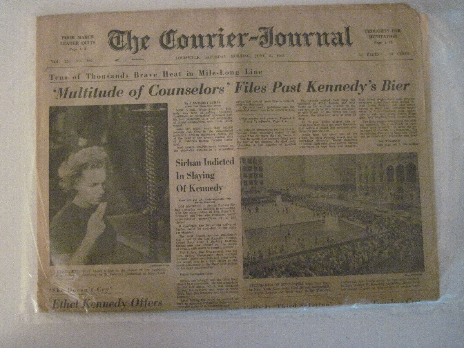 Madison Courier 11-23-1968. Lnydon B. Johnson Sworn In RFK Assassination