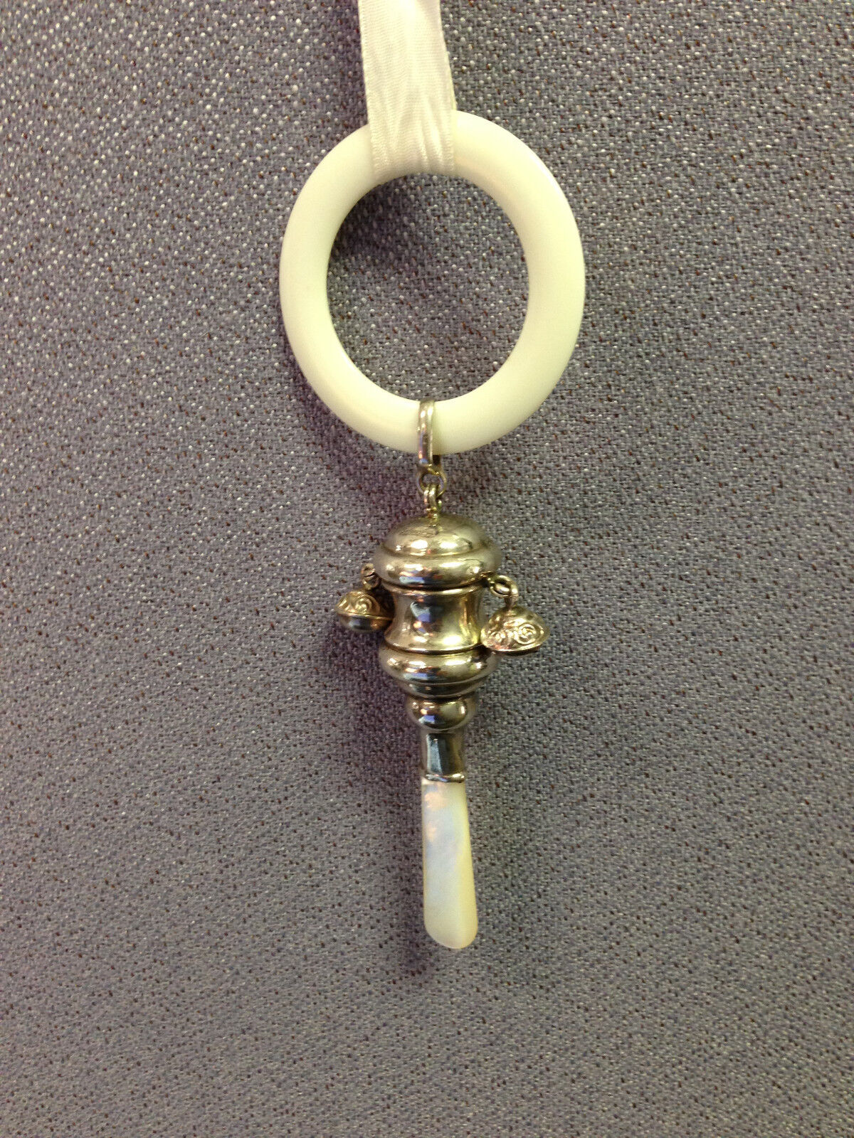 Sterling Silver Mother of Pearl Crisford & Norris C&N Baby Rattle 1862 Vintage