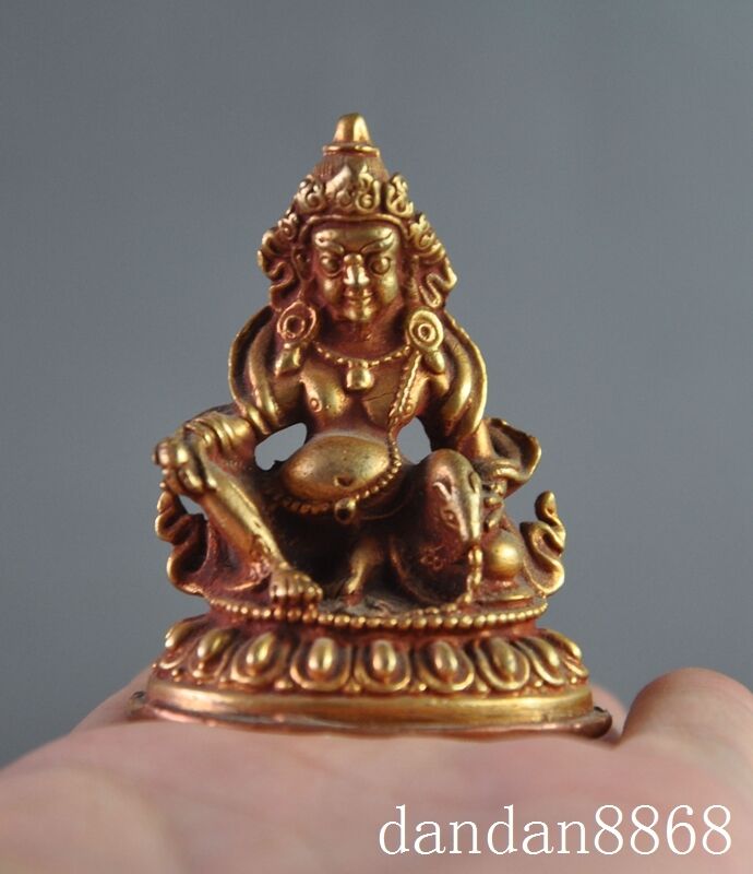 old tibet buddhism pure bronze gilt 24K gold Yellow Jambhala wealth god statue