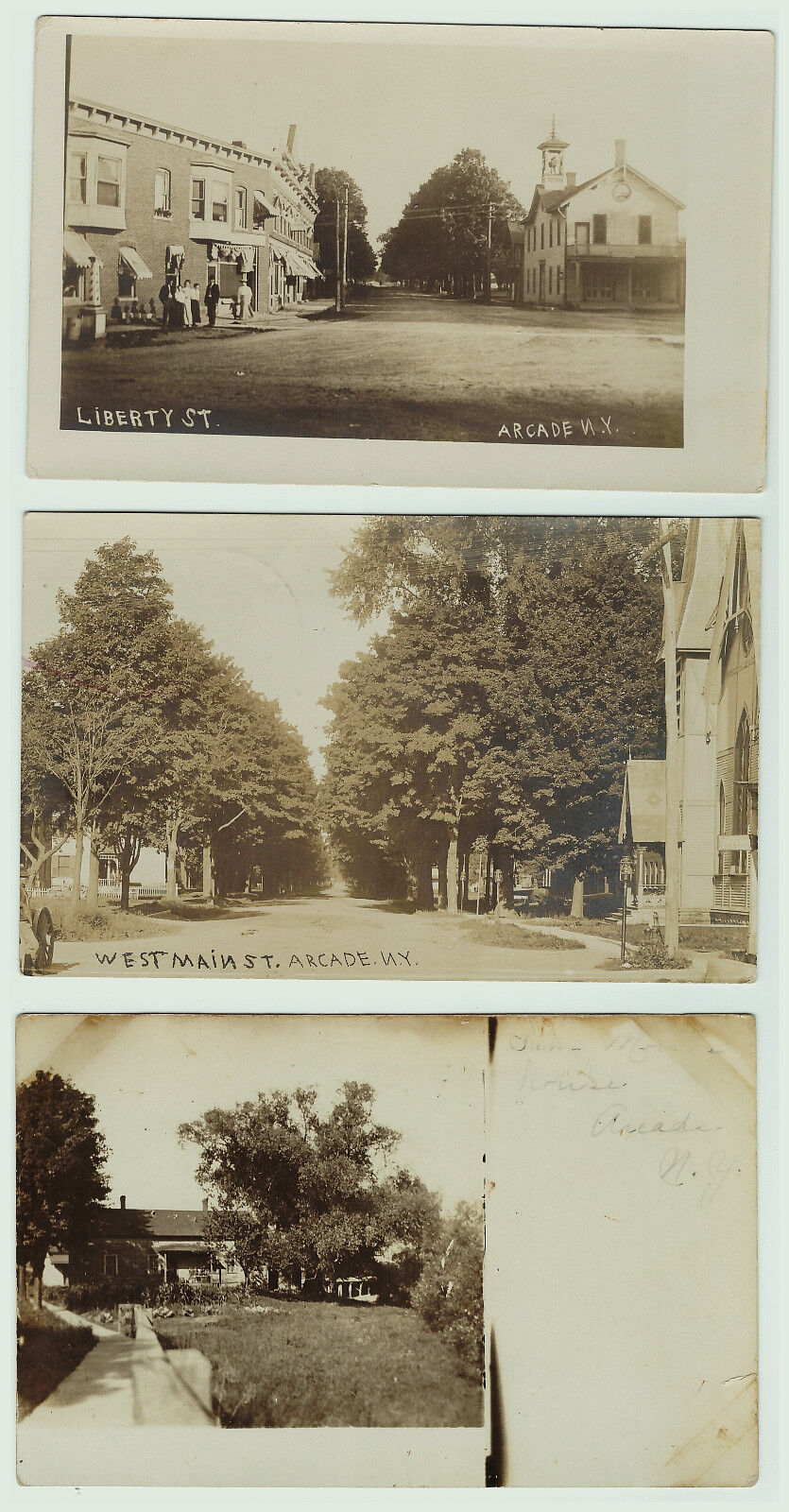 RPPC - LOT of 3 -  ARCADE  NY - Street  1910 Real Photo Postcard Wyoming County