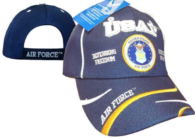 U.S. Air Force USAF Emblem Defending Freedom Swirl Embroidered Cap Hat Dark Blue