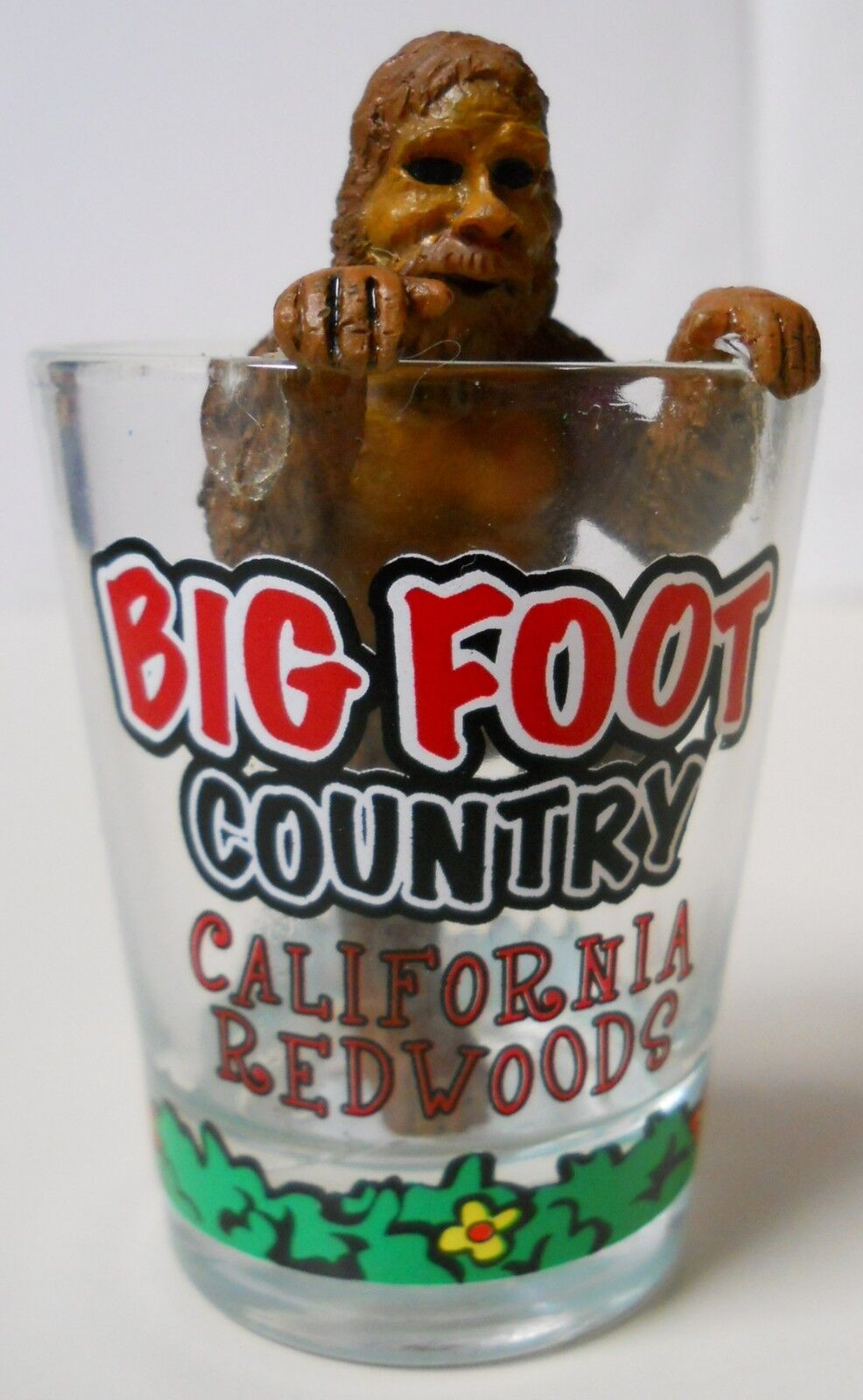 BIG FOOT SHOT GLASS, DECORATIVE COLLECTABLE, BIG FOOT FIGURE IN SHOT GLASS, NEW