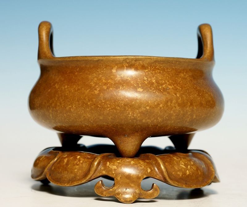 China Antique Bronze Handles Incense Burner Base Stand Censer Xuande Mark WL157