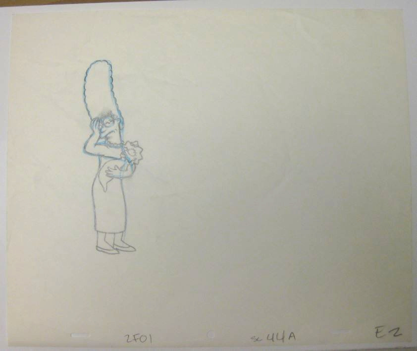 The Simpsons Marge Simpson Holding Baby Maggie Original Production Drawing E2