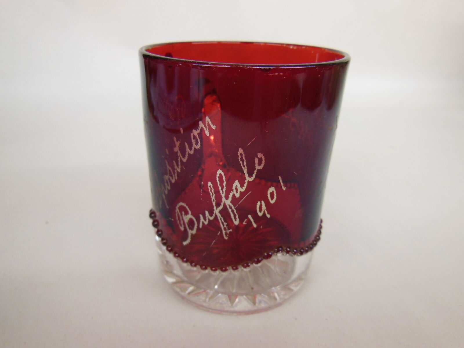 Atq 1901 PAN AMERICAN EXPOSITION Buffalo N.Y. SOUVENIR Red Colored GLASS Elsies