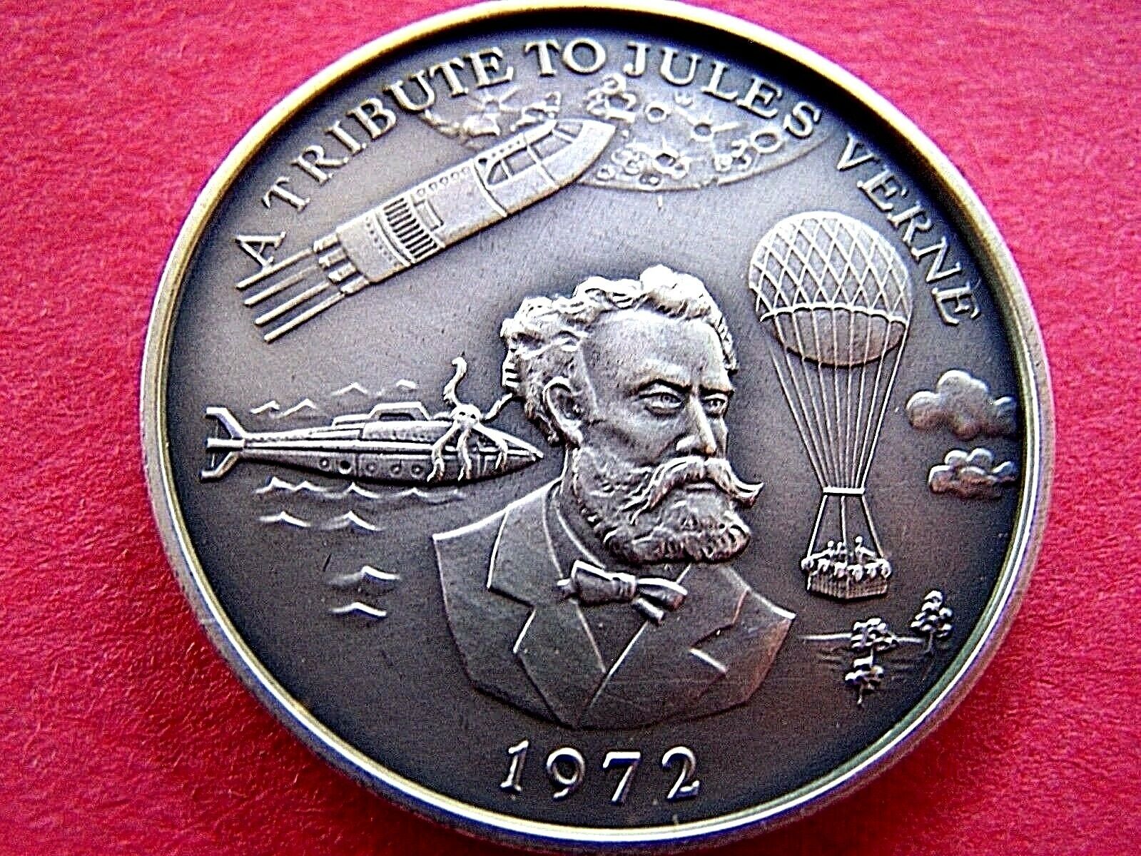1972 Rex JULES VERNE TRIBUTE Oxidized Silver High Relief Mardi Gras Doubloon
