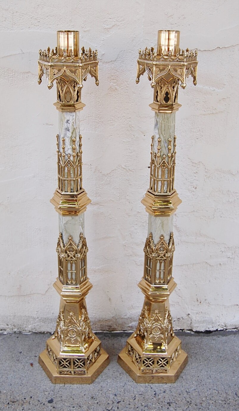 + Pair of Ornate Marble Church Altar Candlesticks Cathedral + 38 + Pair of Ornate Marble Church Altar Candlesticks Cathedral + 38
