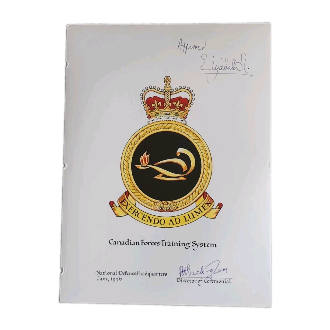 Queen Elizabeth II Signed Canadian Forces National Defense HQ Insignia Proof UK