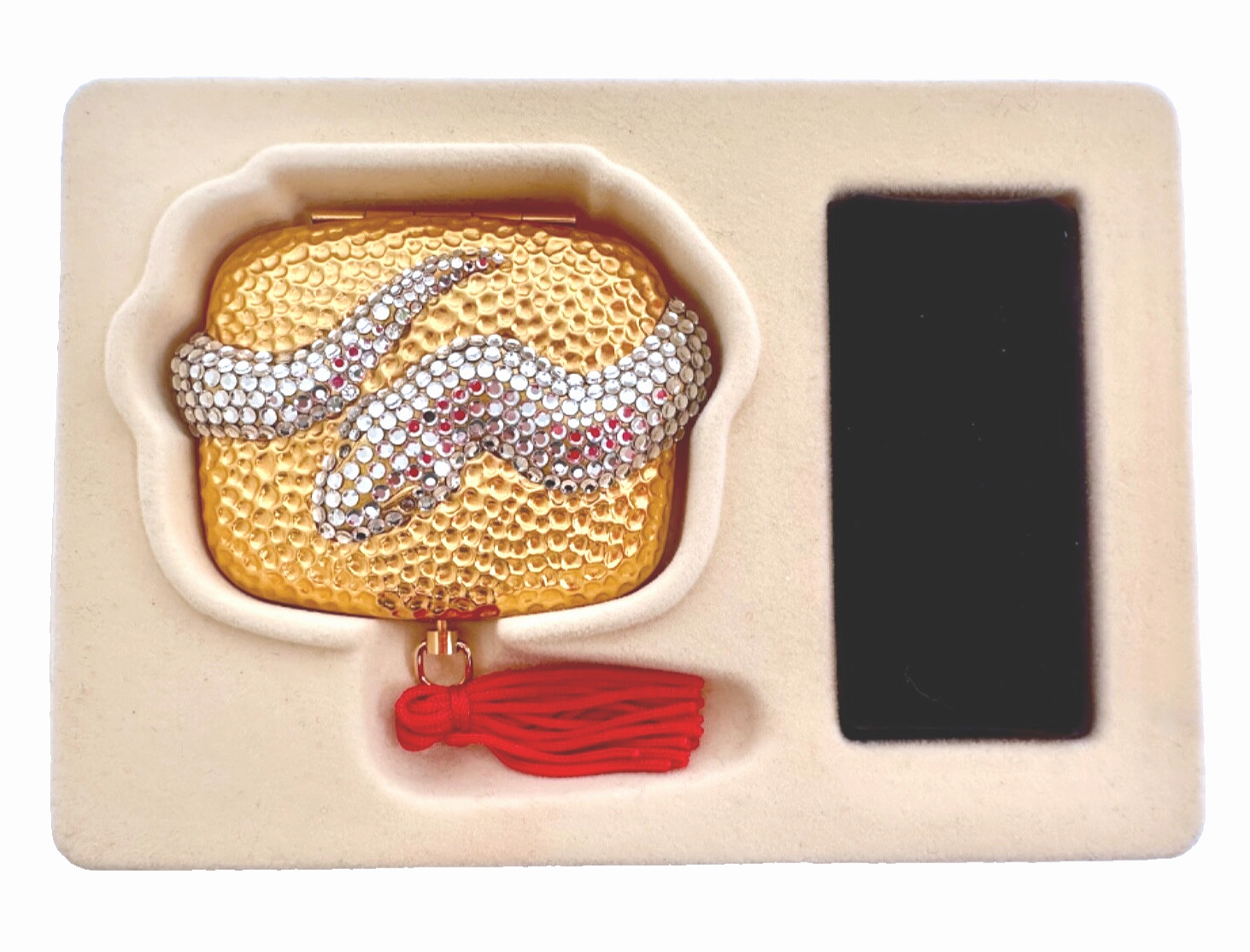 ESTEE LAUDER ANCIENT SERPENT SNAKE POWDER COMPACT w AUSTRIAN CRYSTALS - GOLD BOX