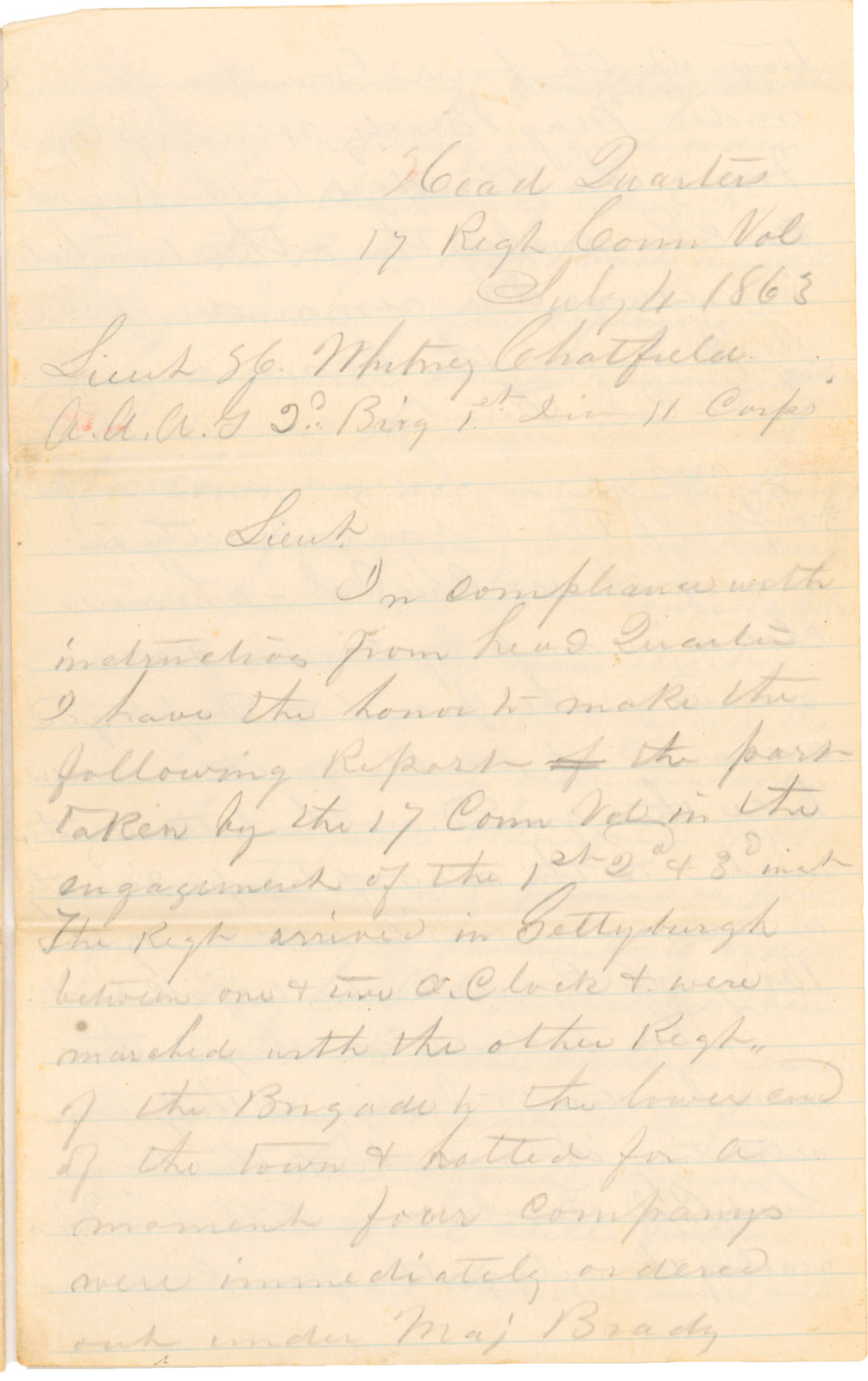 1863 Union Officer Commission & Field Report from 17th CT Regiment at Gettysburg 1863 Union Officer Commission & Field Report from 17th CT Regiment at Gettysburg