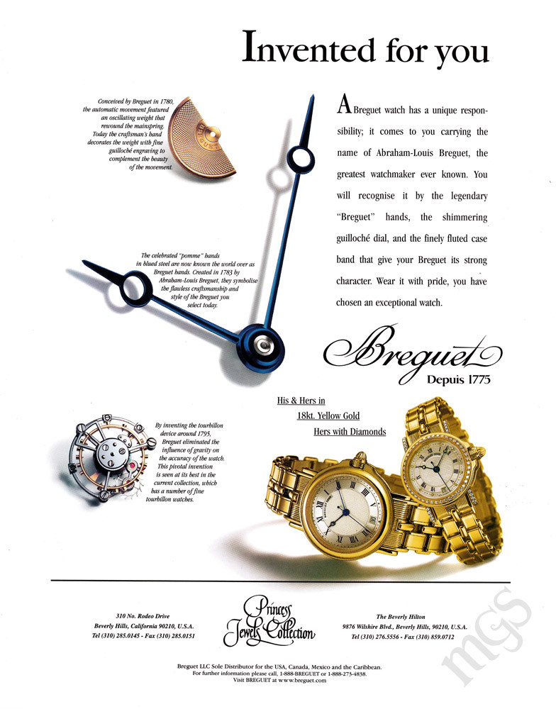 Breguet DePuis 1775 watch print ad 2000 Invented for You - gears & hands Breguet DePuis 1775 watch print ad 2000 Invented for You - gears & hands