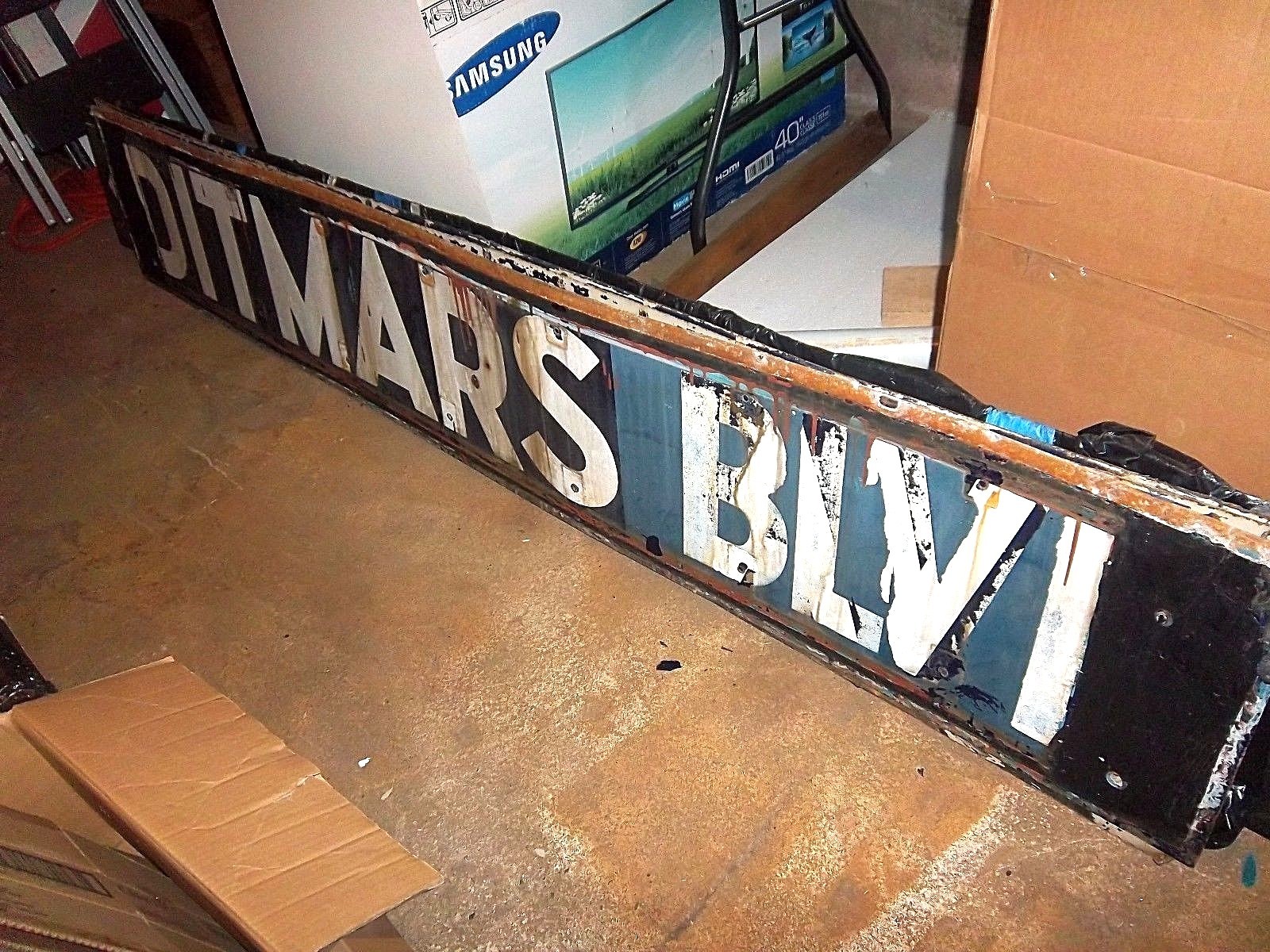 RARE NY NYC SUBWAY SIGN CIRCA 1917 PORCELAIN DITMARS AVE BOULEVARD IRT ELEVATED