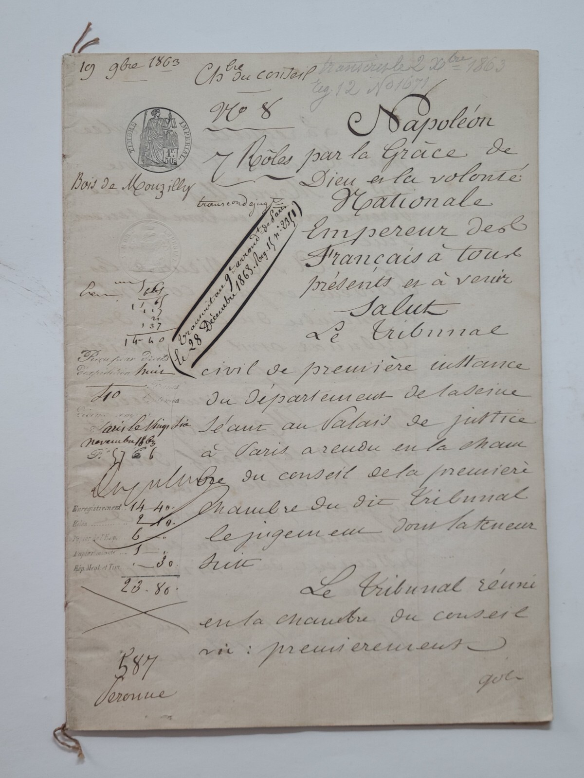 Original 1863 Napoléon Government Transcript Por Le Tribunal by Smitty Original 1863 Napoléon Government Transcript Por Le Tribunal by Smitty
