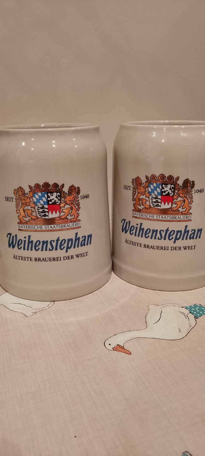 2 x Weihenstephan Lager Bavarian Beer Mug Jugs Tankard Steins Man Cave VINTAGE 2 x Weihenstephan Lager Bavarian Beer Mug Jugs Tankard Steins Man Cave VINTAGE