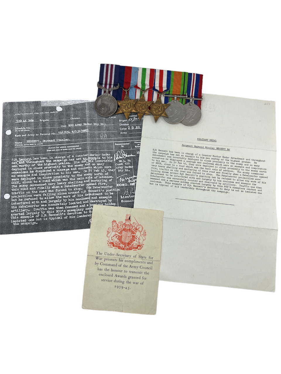 WW2 British Royal Artillery MM Military Medal Group 1467654 Sjt RS Bennett WW2 British Royal Artillery MM Military Medal Group 1467654 Sjt RS Bennett
