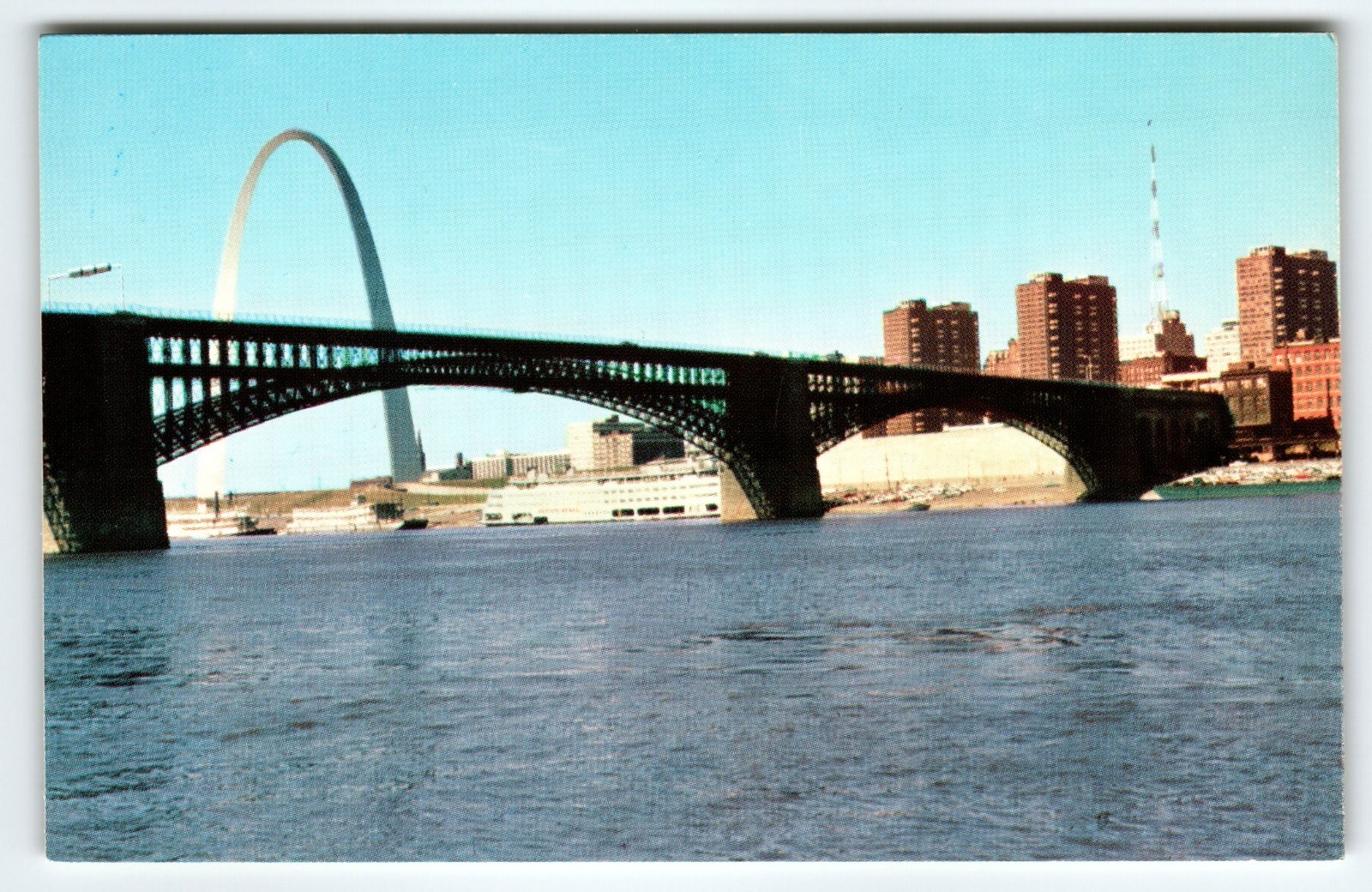 Eads Bridge Gateway Arch St. Louis Missouri Postcard Historic Waterfront Chrome