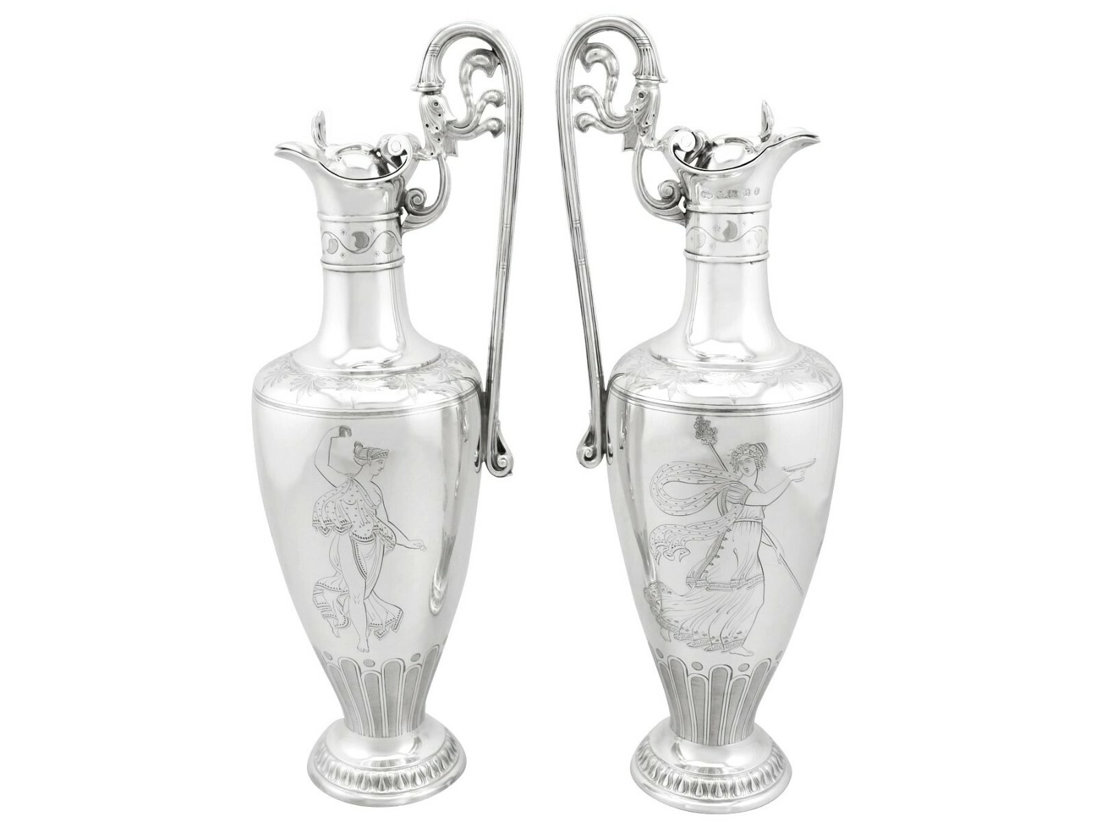 Victorian Pair of Sterling Silver Claret Jugs by Elkington & Co - 1850-1899 Victorian Pair of Sterling Silver Claret Jugs by Elkington & Co - 1850-1899