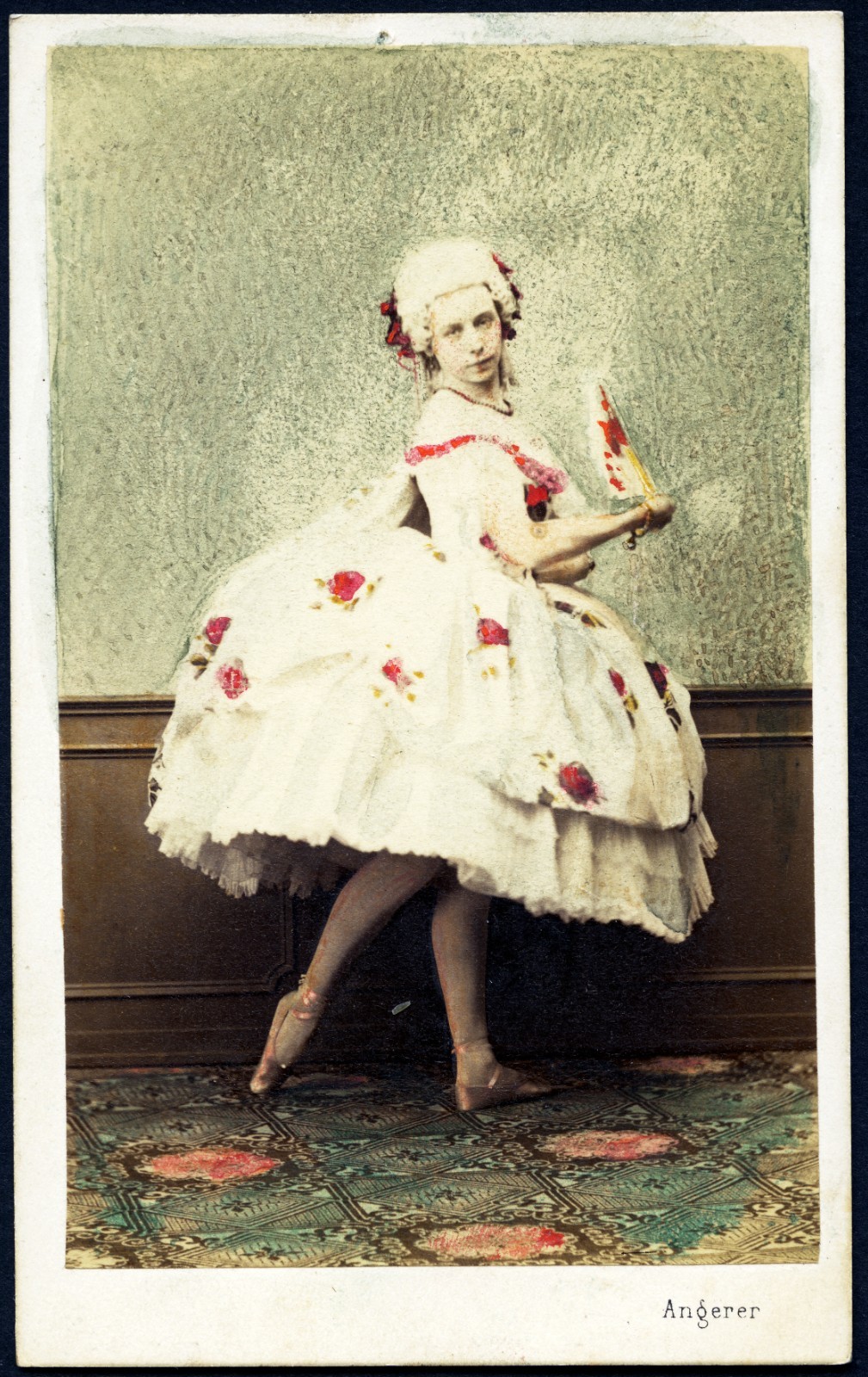 Hand colored, amazing ballerina, dance, unusual, Vienna, by Ludwig Angerer,