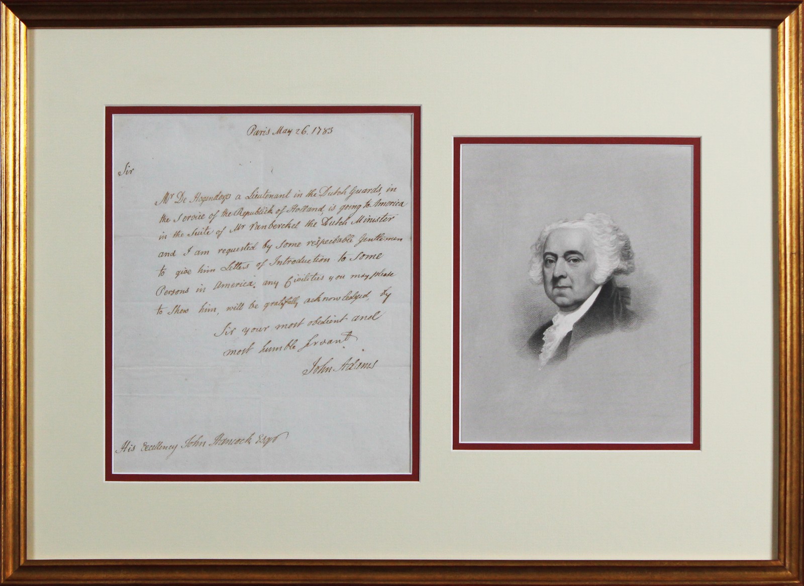 John Adams Signed & Framed 1783 Handwritten Letter To John Handcock BAS LOA John Adams Signed & Framed 1783 Handwritten Letter To John Handcock BAS LOA