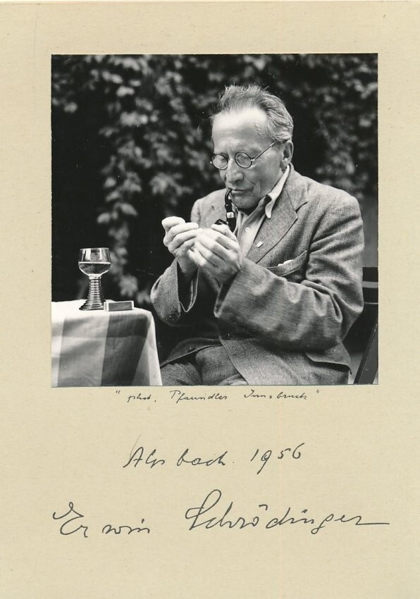 Erwin Schrödinger-SUPER RARE Vintage Signed Page w/photo (Nobel Prize 1933)
