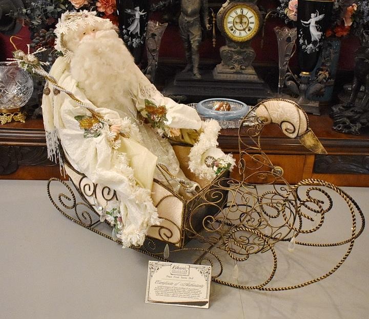 FANTASTIC RARE NOS KATHERINE'S COLLECTION PAPA FROST SANTA WITH GILDED SLEIGH #1