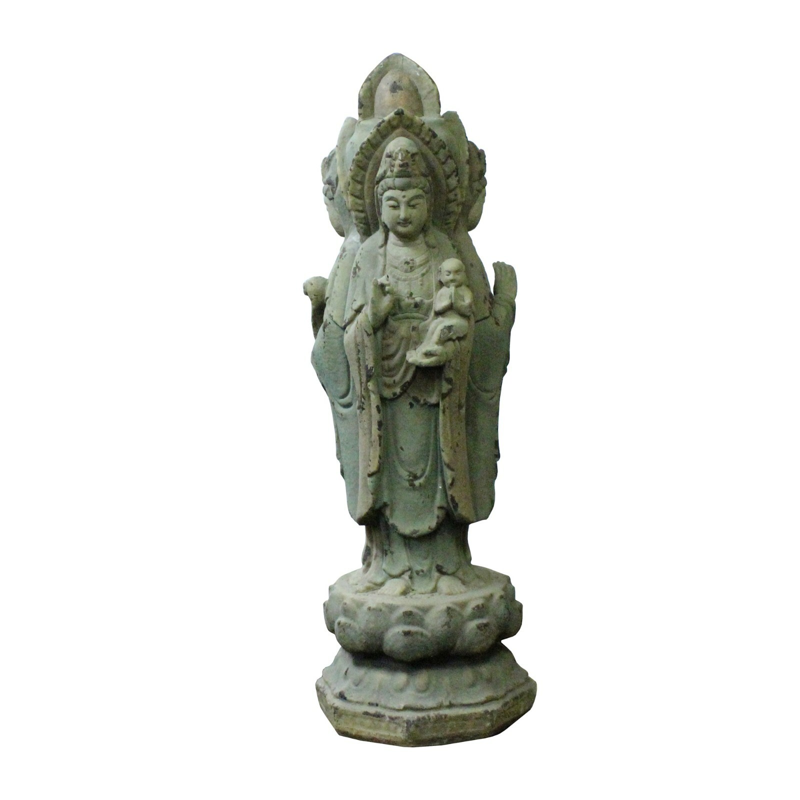 Chinese Rustic Finish Wood Grayish Kwan Yin 3 Sides Statue ws753 Chinese Rustic Finish Wood Grayish Kwan Yin 3 Sides Statue ws753