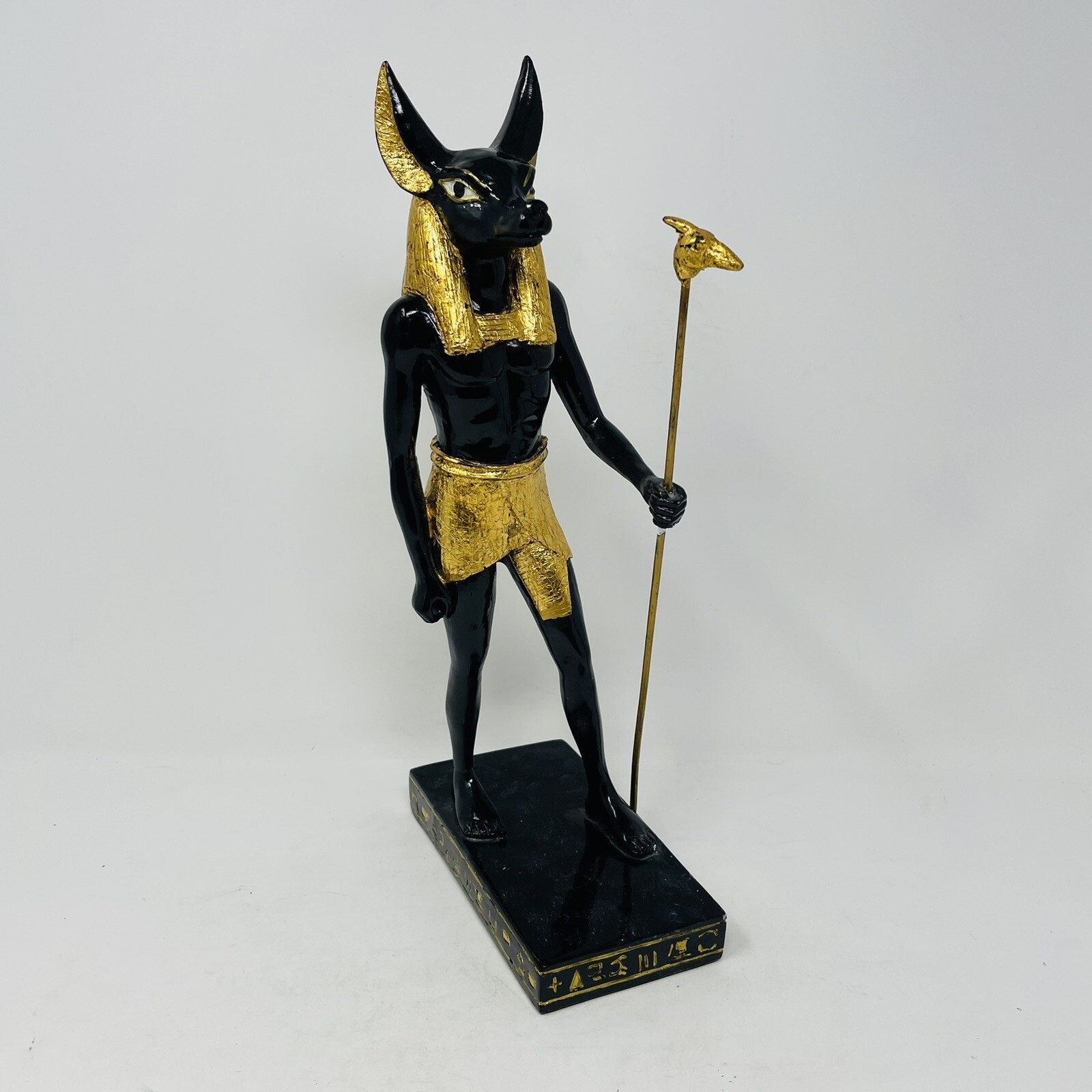 Anubis Sculpture Ancient Egypt Standing With Staff Black Gold Resin Egyptology Anubis Sculpture Ancient Egypt Standing With Staff Black Gold Resin Egyptology