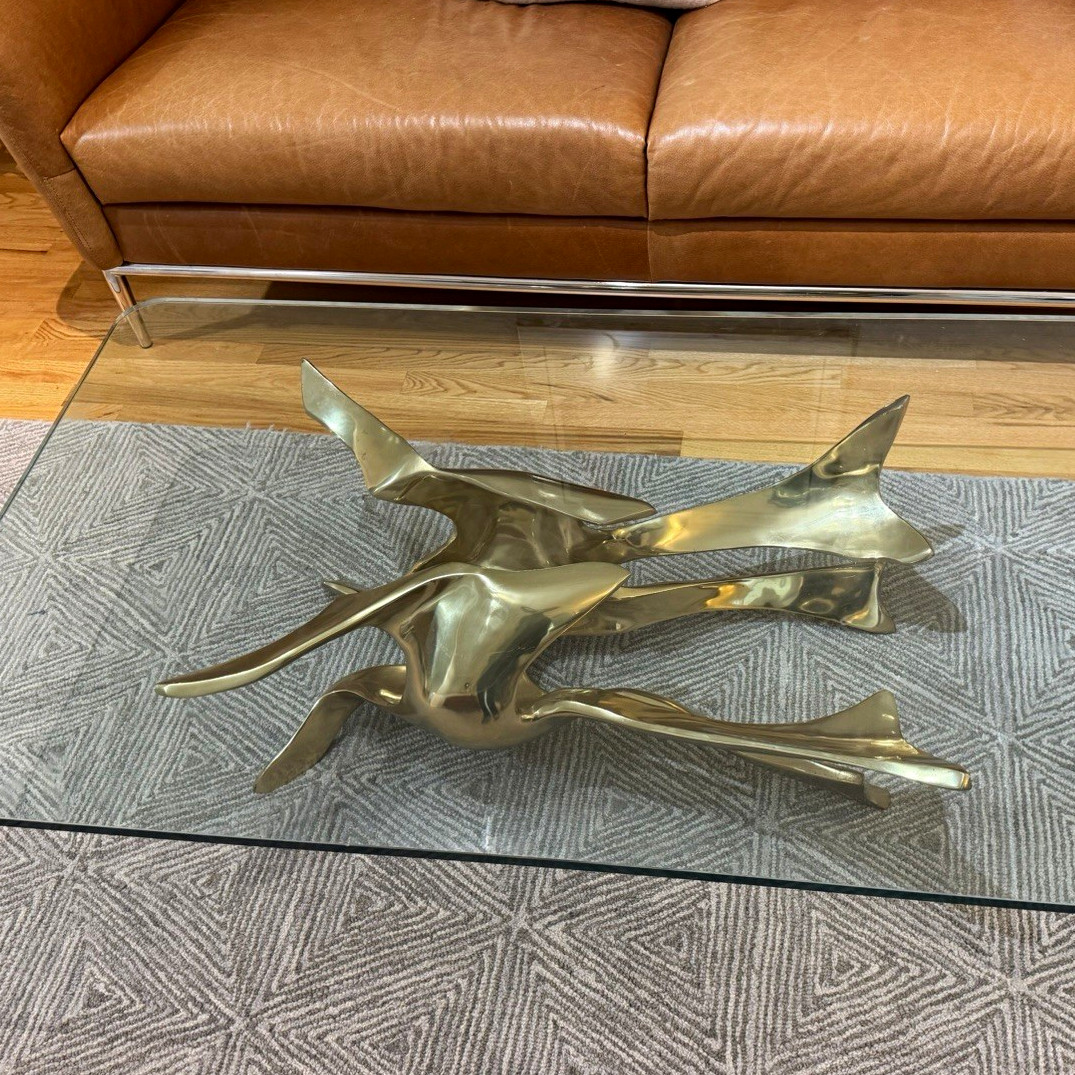 Sculptural Gilt Bronze & Glass Coffee Table by Fred Brouard, France, 1970s Sculptural Gilt Bronze & Glass Coffee Table by Fred Brouard, France, 1970s