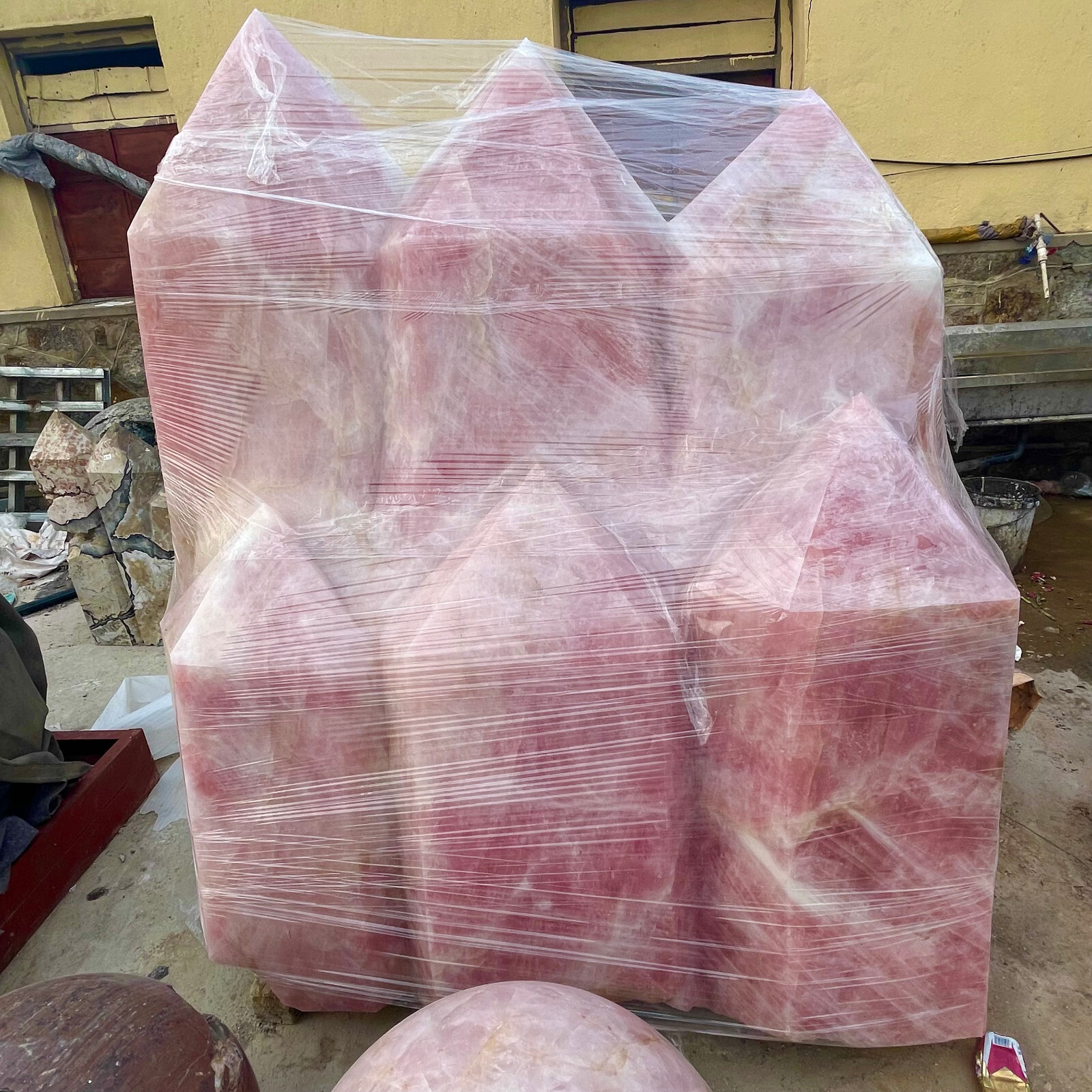 8536LB big natural pink rose quartz obelisk cluster crystal wand healing