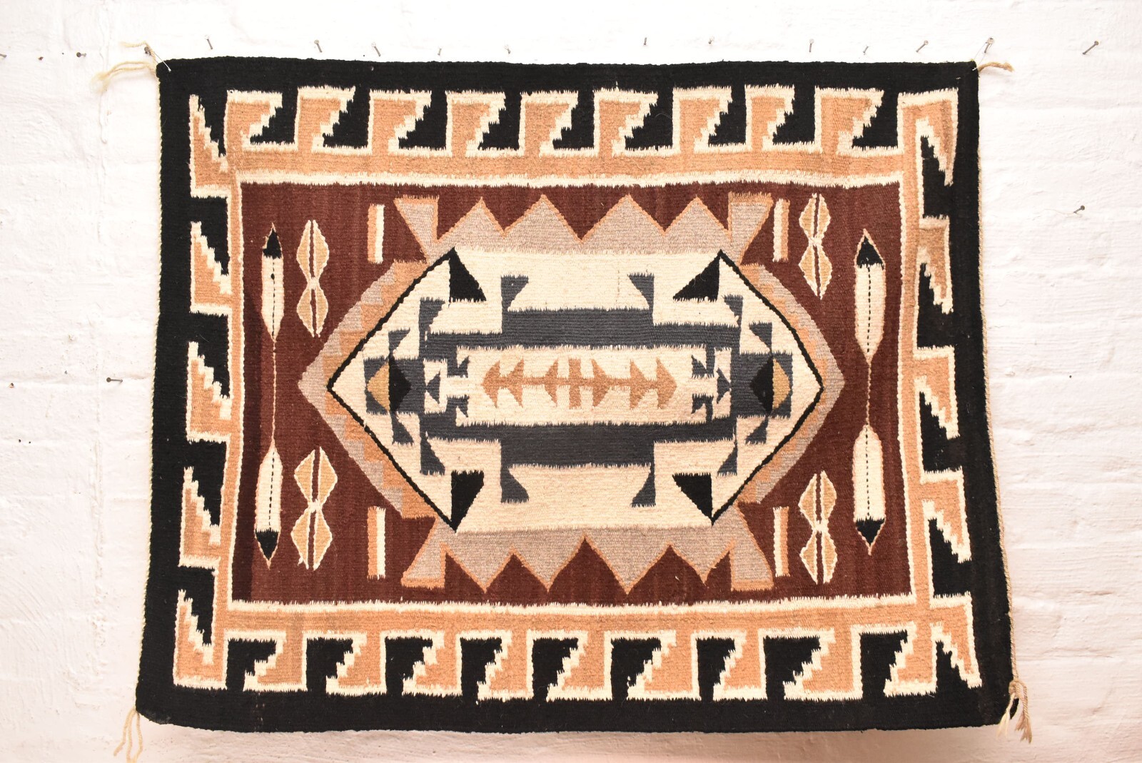 Antique Navajo Rug Textile Native American Indian Feathers 42x33 VTG Weaving Antique Navajo Rug Textile Native American Indian Feathers 42x33 VTG Weaving