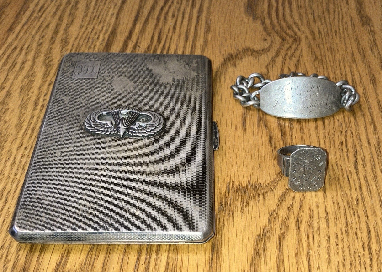 World War US Army Parachute Infantry Cigarettes Case Ring ID Tag One-of-a-Kind