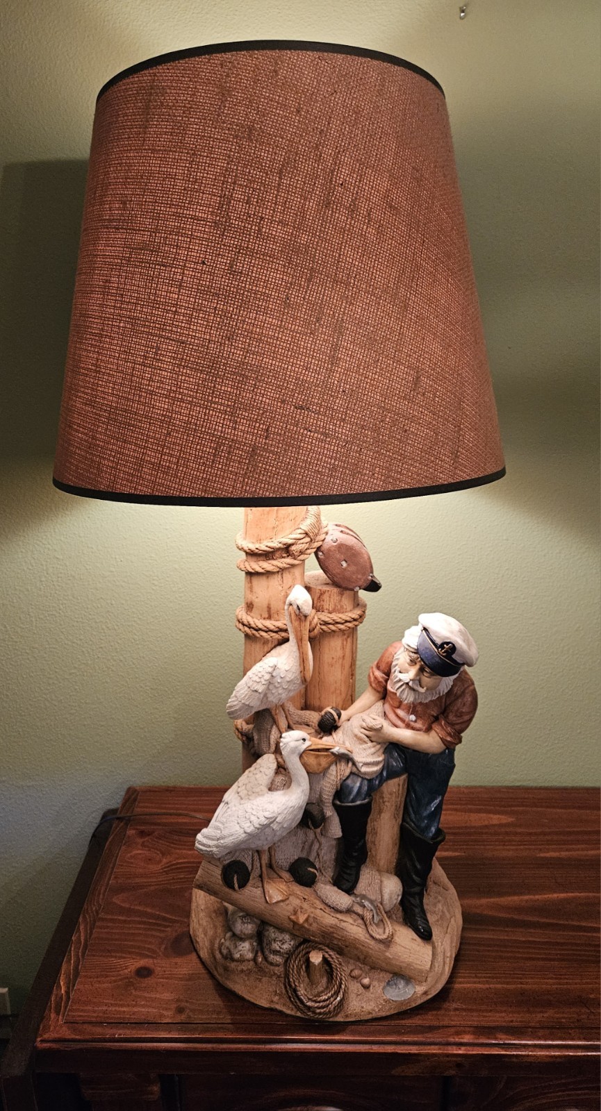 Vintage Nautical Decor Large 3 Fisherman Captain Pelicans Apsit Bros 1986 Lamp Vintage Nautical Decor Large 3 Fisherman Captain Pelicans Apsit Bros 1986 Lamp