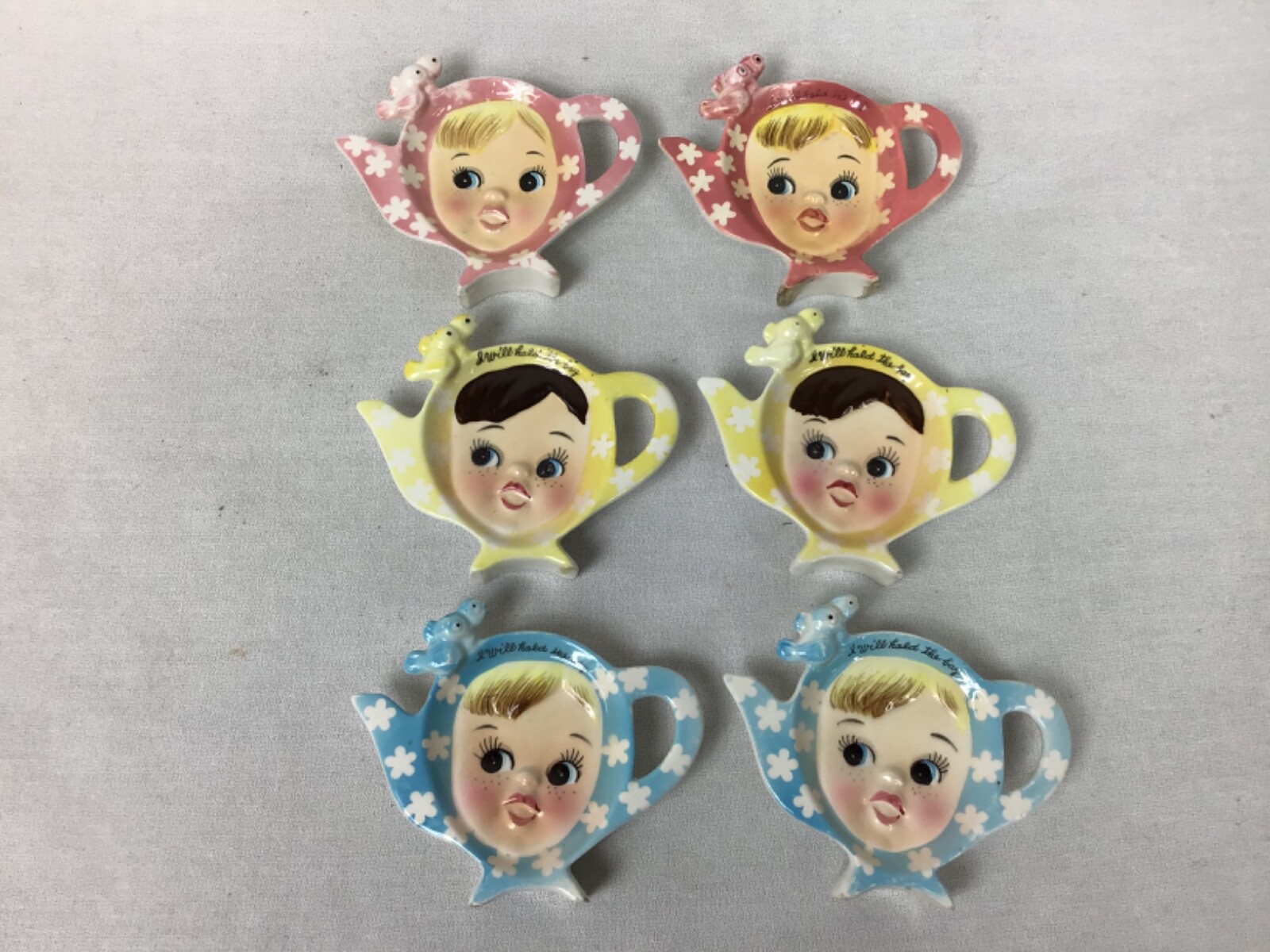 Rare Set of 6 Napco Sweetie Pie Teabag Holders Rare Set of 6 Napco Sweetie Pie Teabag Holders