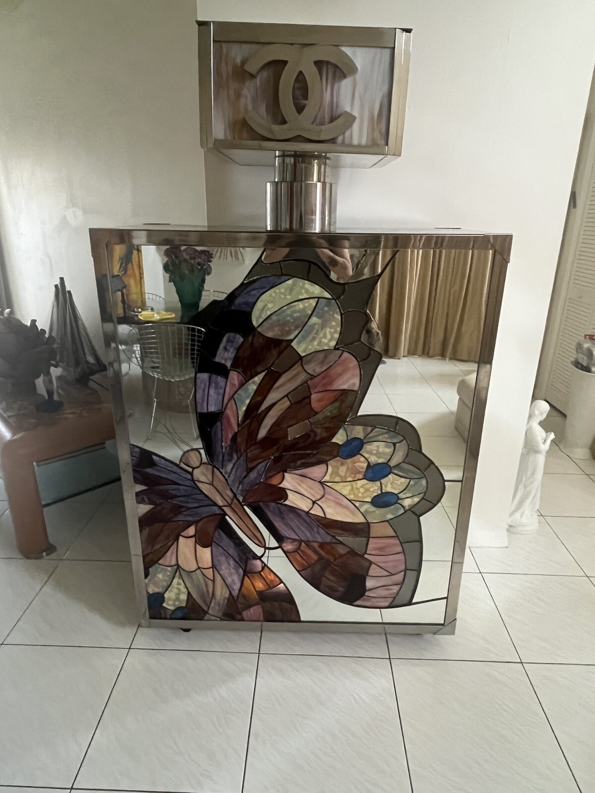 Giant Chanel No 5 Display Piece Advertisement Pop Art Stainless W Stained Glass Giant Chanel No 5 Display Piece Advertisement Pop Art Stainless W Stained Glass