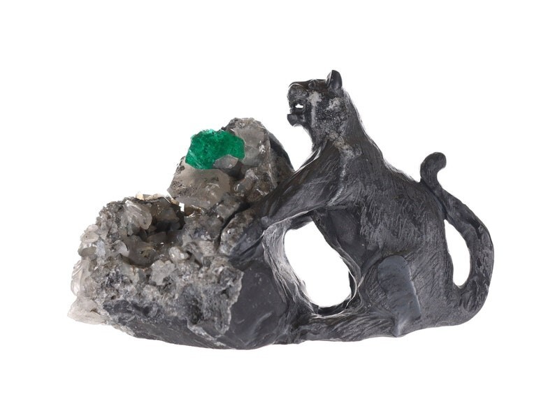 Collectors Colombian Emerald Black Panther Rough Crystal Hand Carved Sculpture Collectors Colombian Emerald Black Panther Rough Crystal Hand Carved Sculpture