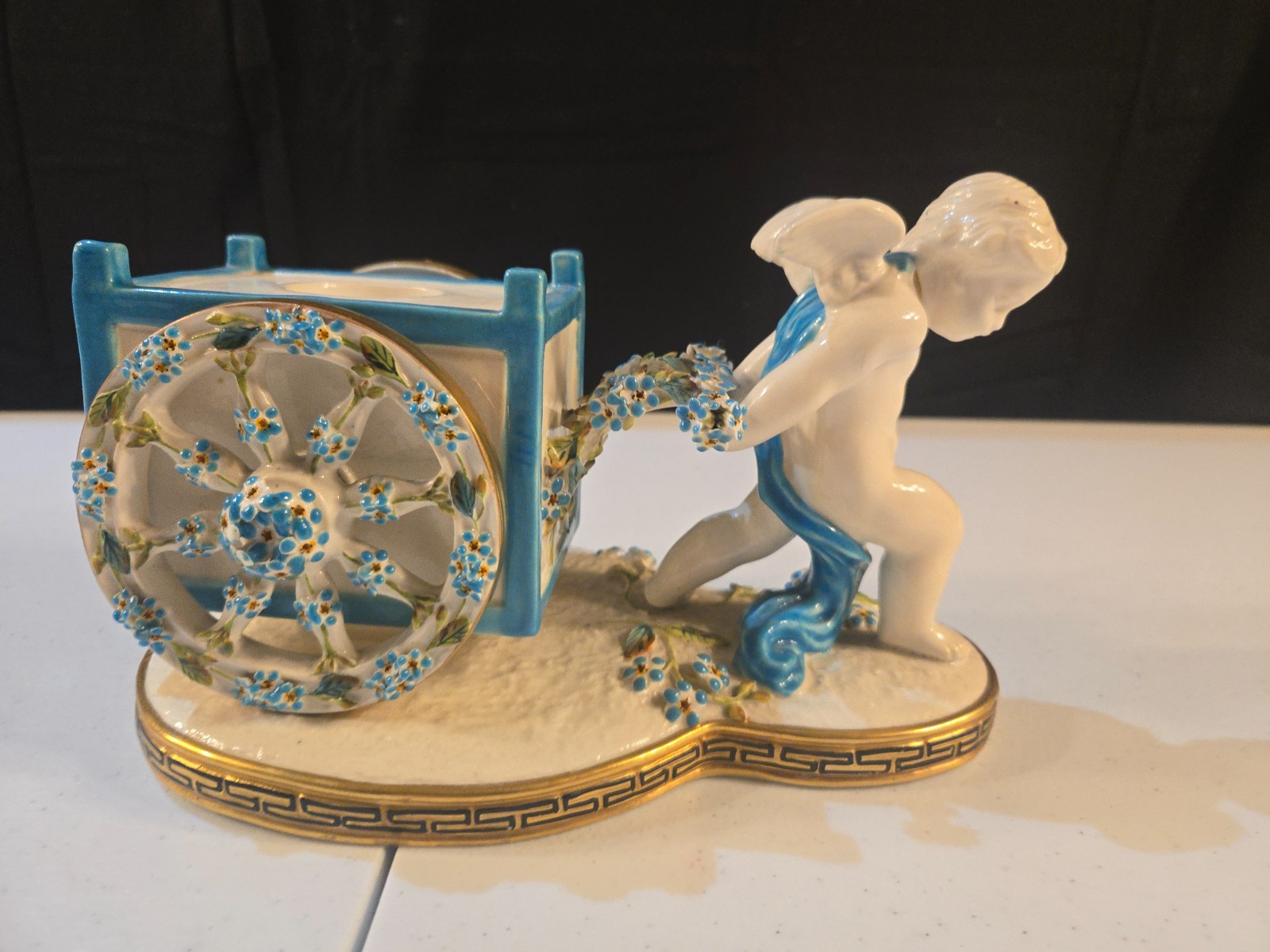 Antique Moore Bros. Porcelain Cherub Inkwell, circa 1875 - Insert Missing Antique Moore Bros. Porcelain Cherub Inkwell, circa 1875 - Insert Missing