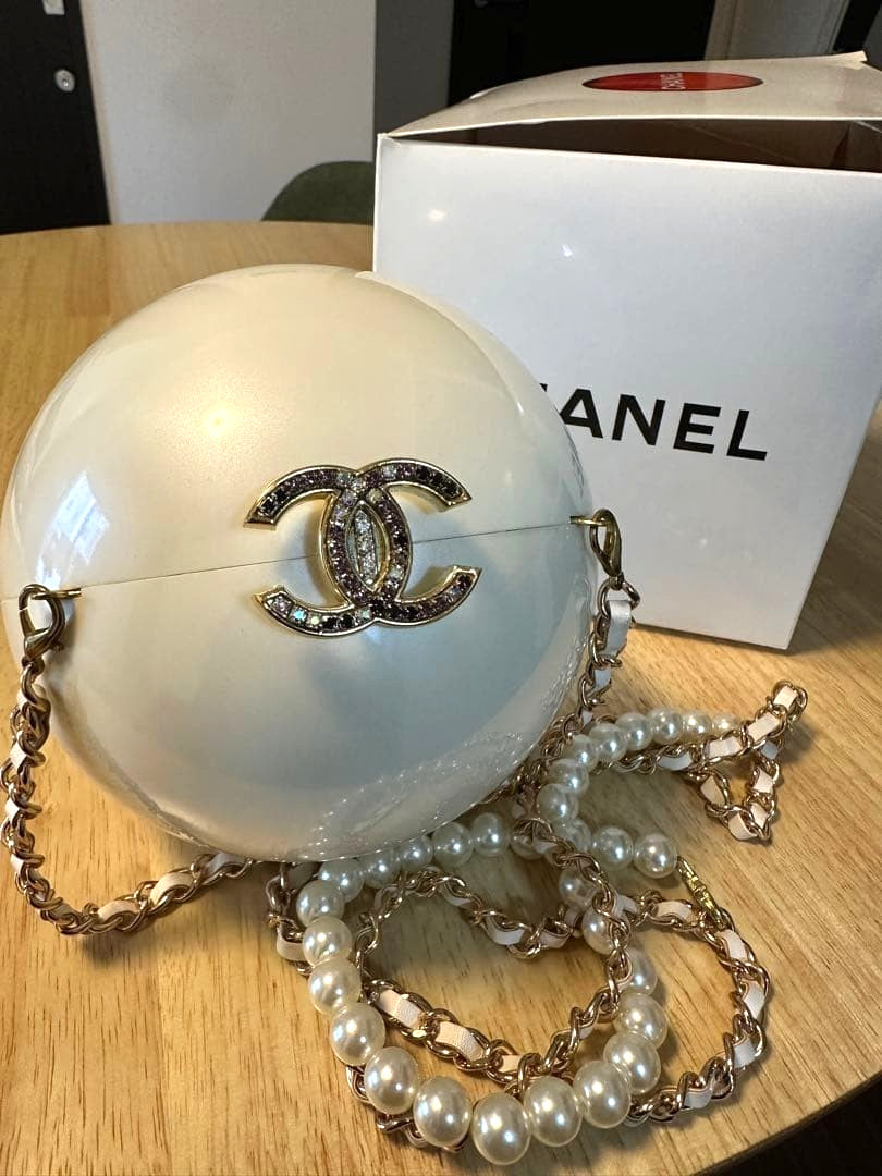 Chanel VIP Limited Coco Mark Rhinestone Pearl Ball Chain Shoulder Bag w/BOX