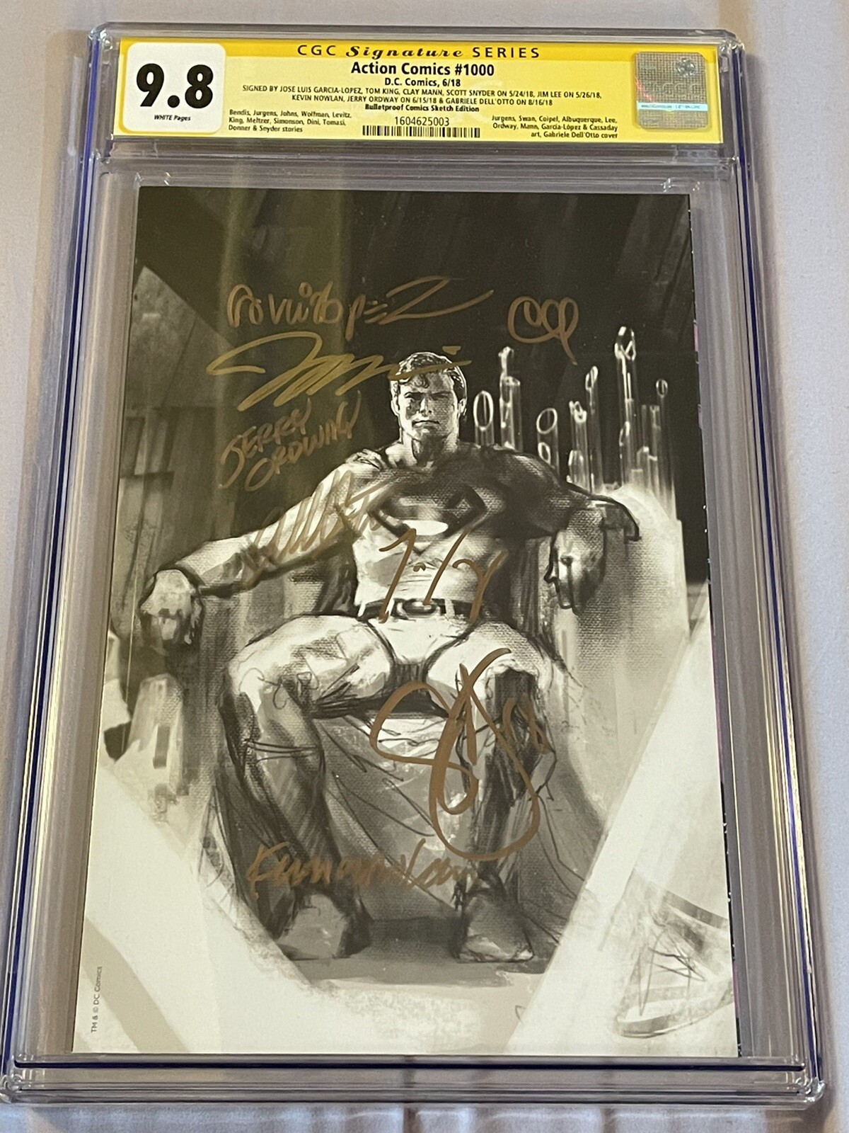 Rare B & W Superman Virgin Cover #1000 CGC 9.8 SS 8X signed Rare B & W Superman Virgin Cover #1000 CGC 9.8 SS 8X signed