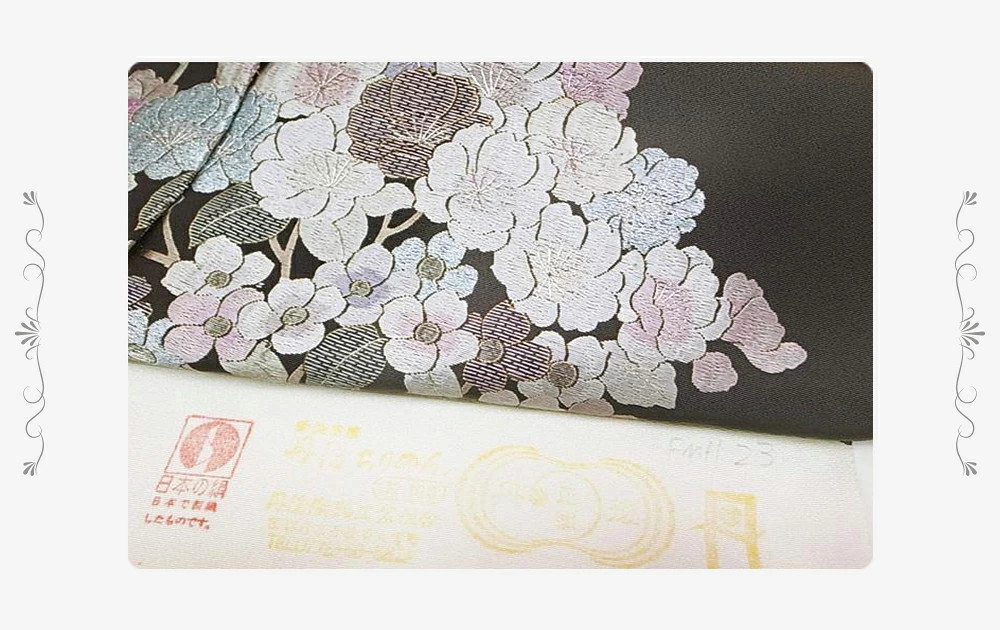 Visiting kimono  hand-embroidered  pure silk  four seasons flowers  From Japan