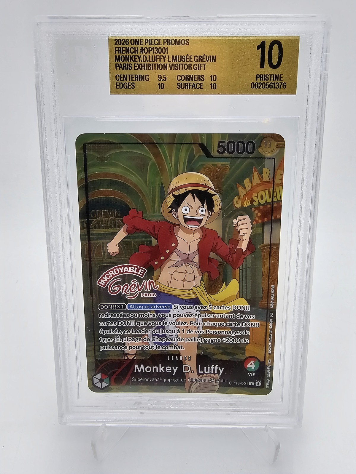 BGS 10 PRISTINE One Piece Monkey.D.Luffy Museum Paris Exhibition Visitor OP13-001