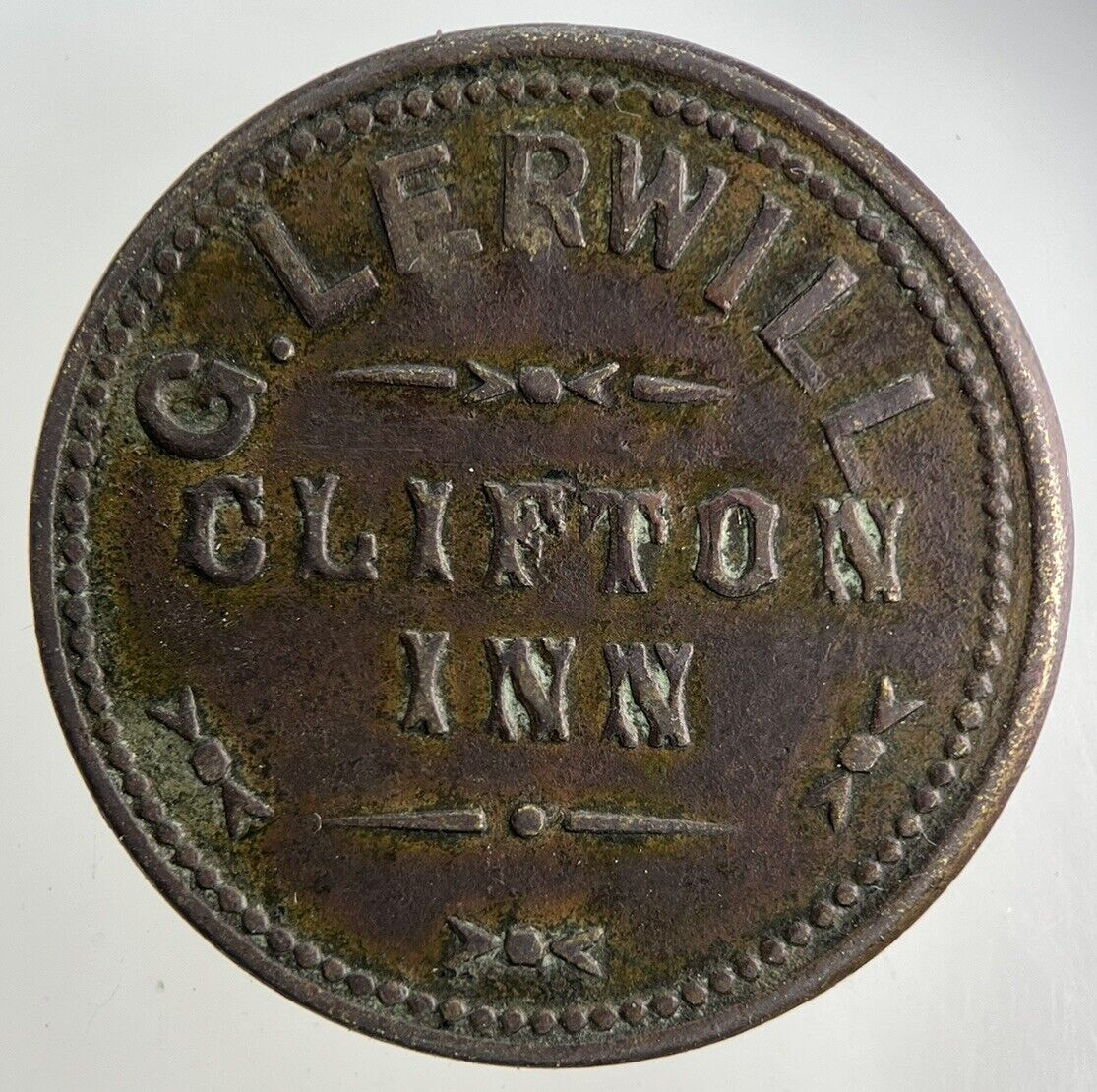 British G Lerwill Clifton Inn 2 1/2 D Token Coin | Fine Collectable Grade British G Lerwill Clifton Inn 2 1/2 D Token Coin | Fine Collectable Grade