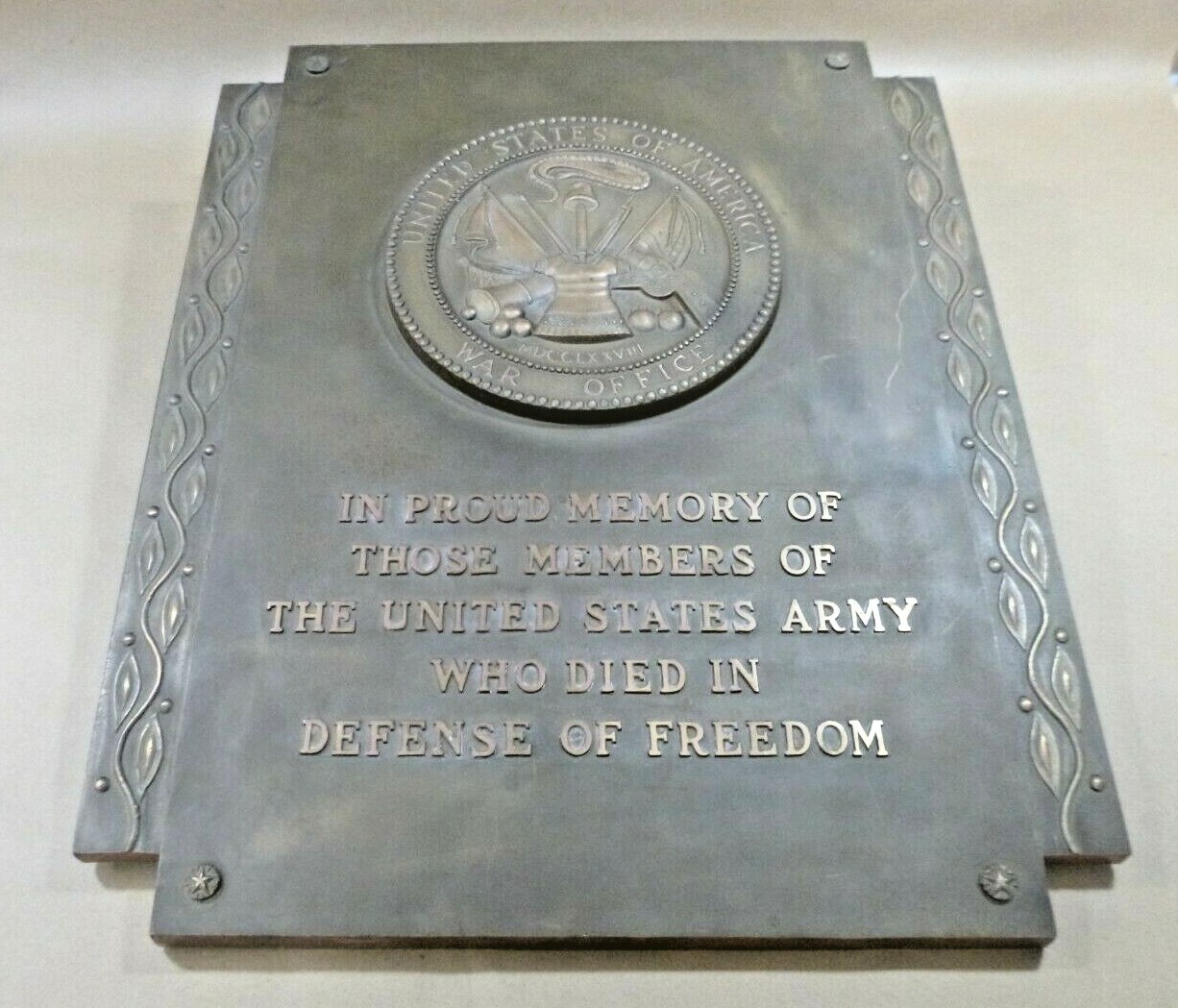 Vintage Genuine U.S. Army War Department War Office Memorial Bronze Plaque Vintage Genuine U.S. Army War Department War Office Memorial Bronze Plaque