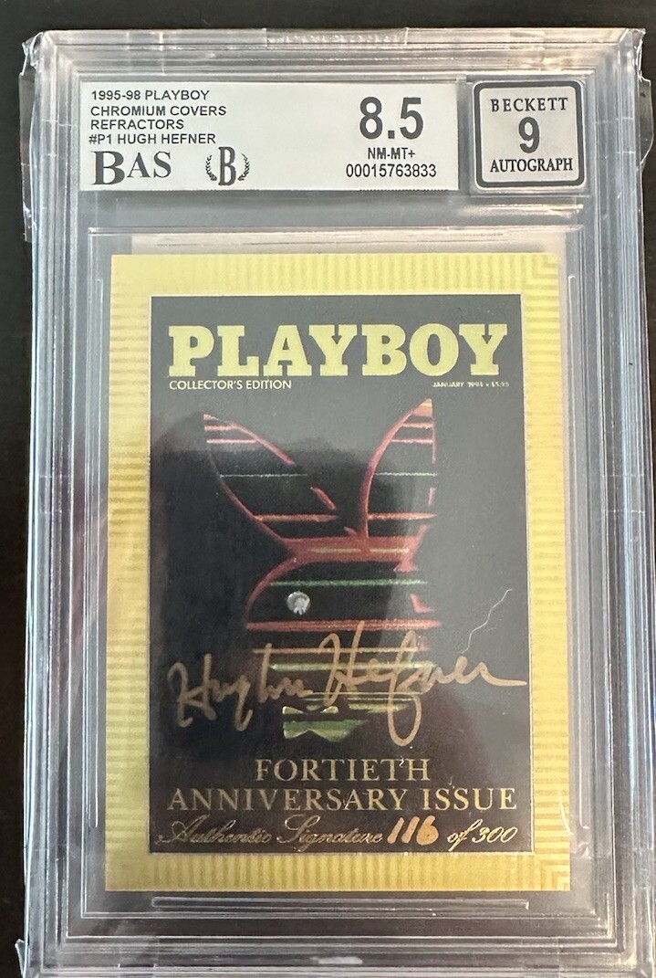 1995 PLAYBOY CHROMIUM HUGH HEFNER ON CARD AUTO 40th ANNIVERSARY /300 RARE BGS 9 1995 PLAYBOY CHROMIUM HUGH HEFNER ON CARD AUTO 40th ANNIVERSARY /300 RARE BGS 9