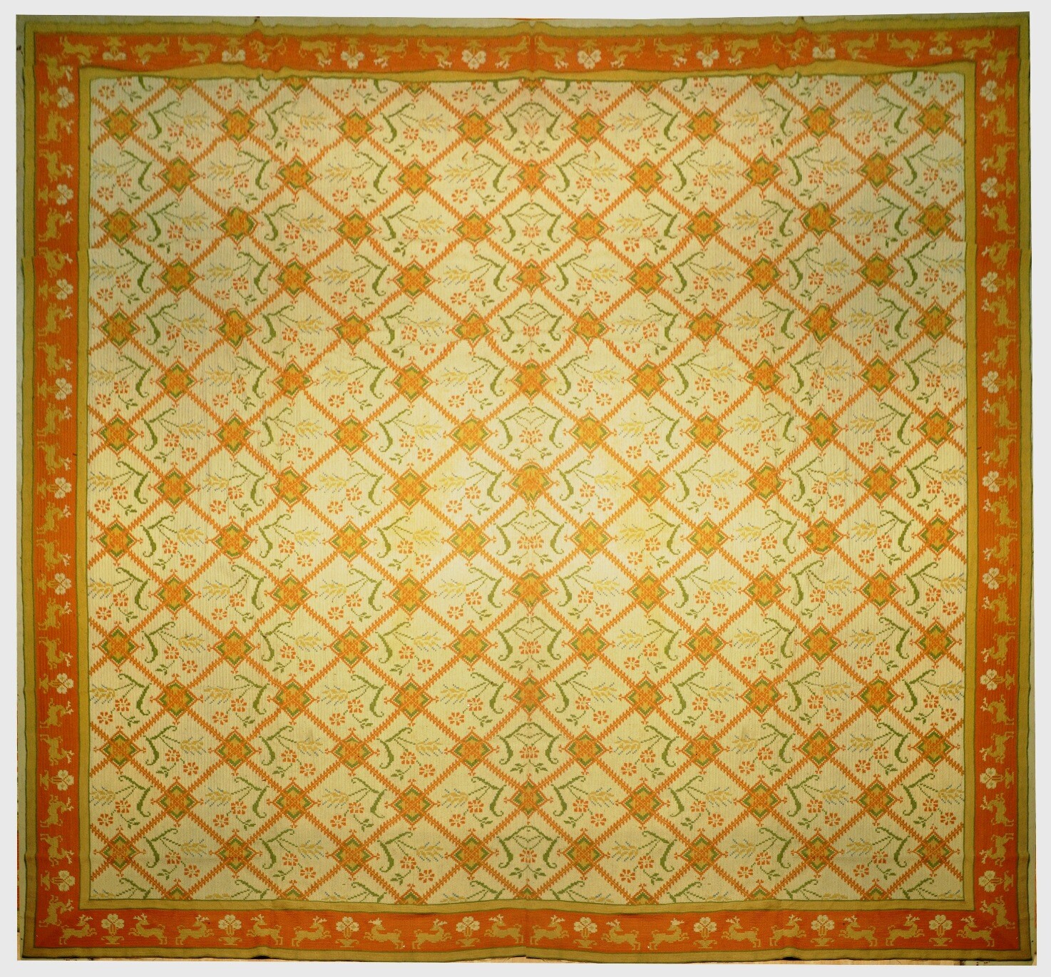 16x16 Needlepoint Very Rare 16 ft Square All-Over Old Handmade Rug B-78867 16x16 Needlepoint Very Rare 16 ft Square All-Over Old Handmade Rug B-78867
