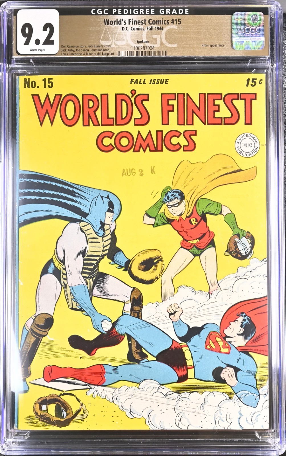 1944 DC Comics World's Finest 15 Pedigree CGC 9.2 Batman Superman Highest Graded 1944 DC Comics World's Finest 15 Pedigree CGC 9.2 Batman Superman Highest Graded