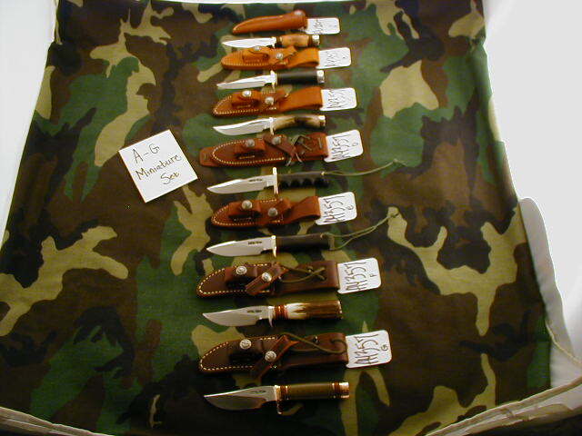 RANDALL KNIVES COMPLETE SET OF 7 MINIATURE MINIS #25,1,#3,14,#28,27,#27C- #A4357 RANDALL KNIVES COMPLETE SET OF 7 MINIATURE MINIS #25,1,#3,14,#28,27,#27C- #A4357